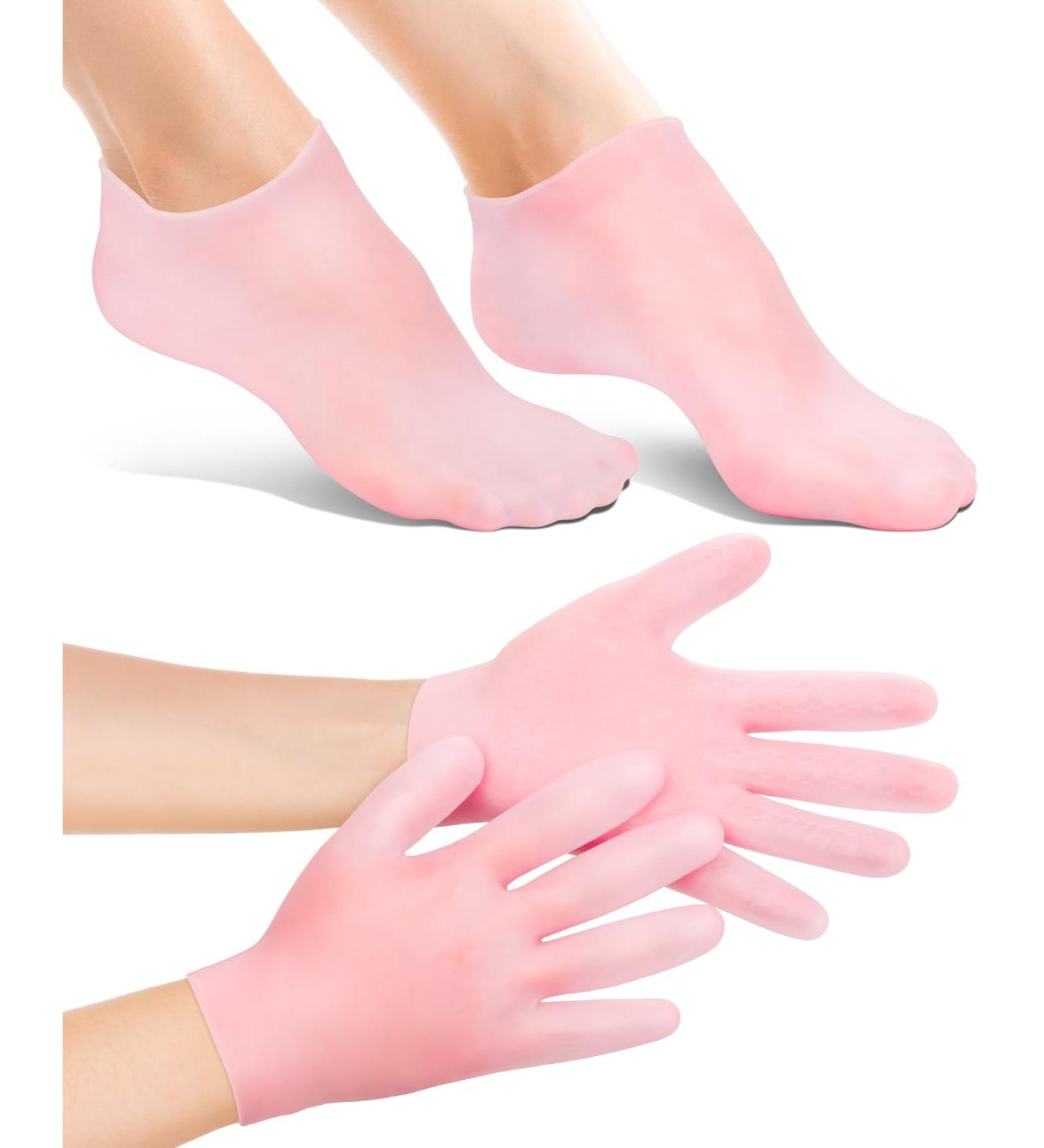 BLATOWN 2 Pairs Silicone Moisturizing Glove Socks Set Anti Slip Soft Spa Gel Socks Softening Feet Dry Cracked Skin Women Spa Pedicure Socks for Foot Hand Softening Foot Care After Pedicure (Pink) - Buy Online on GoSupps.com