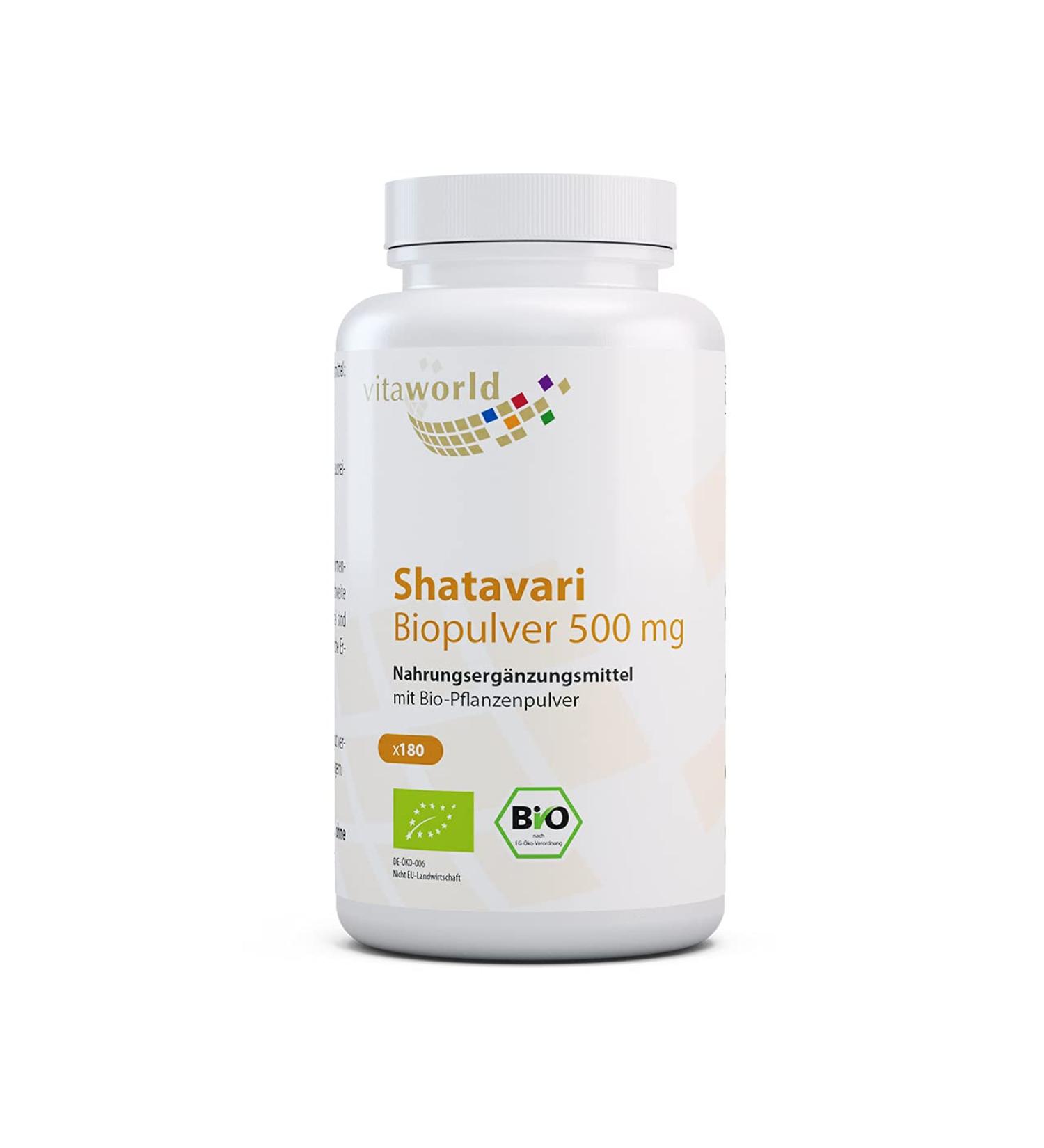 Pack of 3 Vita World Shatavari 500 mg Organic Indian Asparagus 3 x 180 Vegan/Vegetarian Capsules Made in Germany