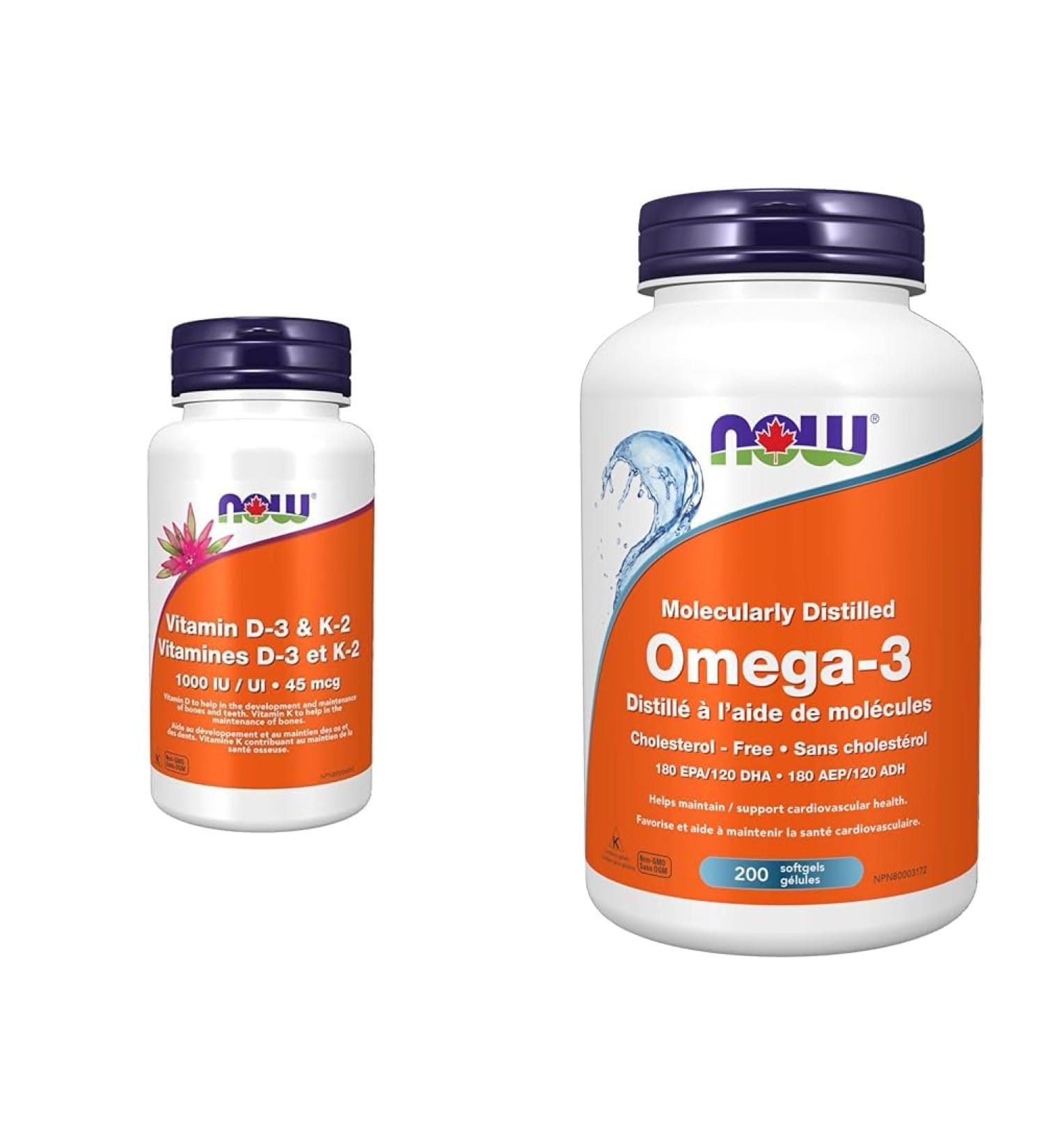 Now Foods Vit D-3 1 000 IU & K2 45mcg 120vcap & NOW Supplements Omega-3 1 000mg Softgels 200 Count - Buy Online on GoSupps.com