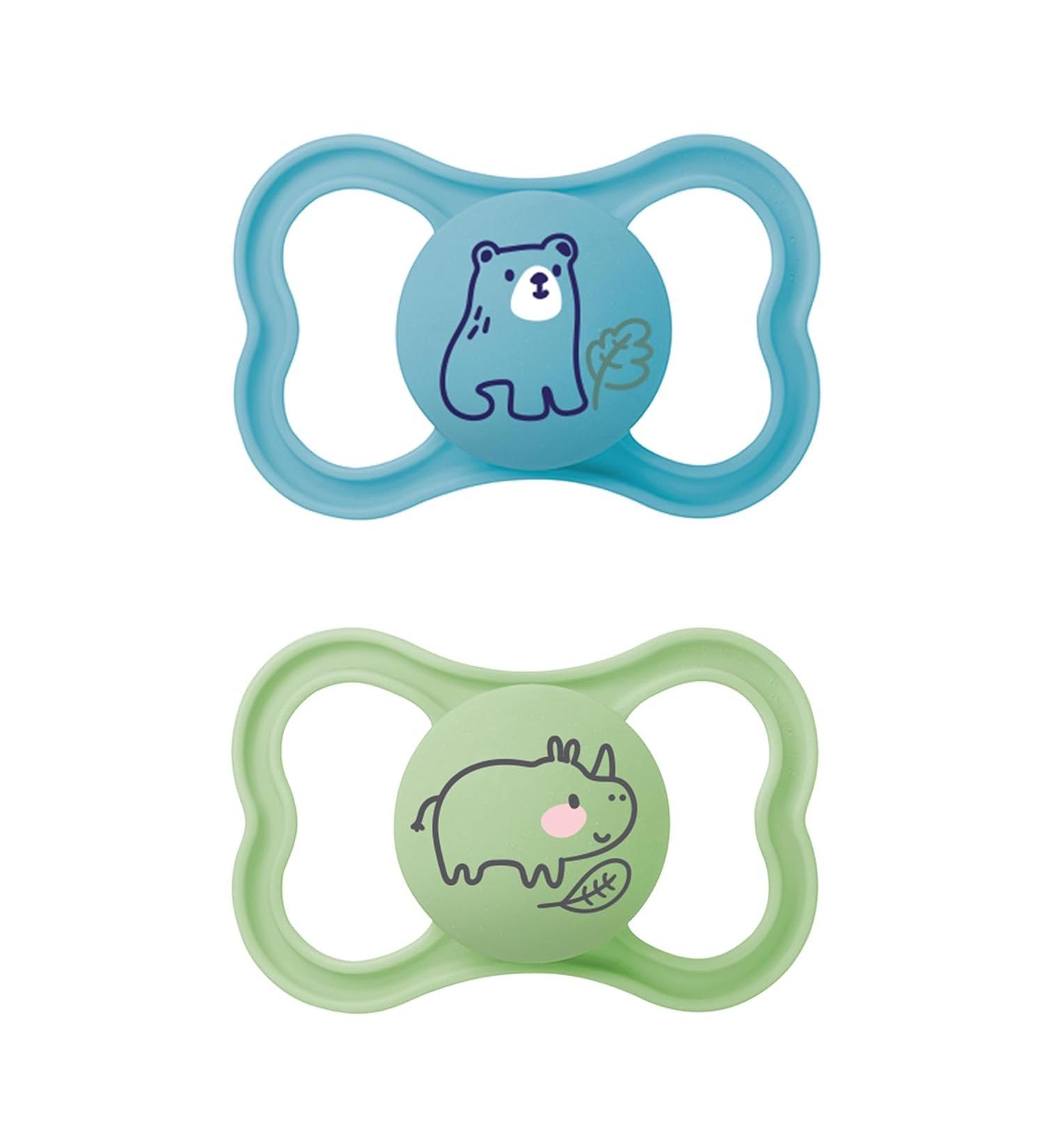 MAM Air Silicon Schnuller Set - 2 Tooth-Friendly Baby Pacifiers Extra Light with Airy Shield Design 16+ Months Includes Pacifier Box - Bear/Rhino Design - Buy Online on GoSupps.com