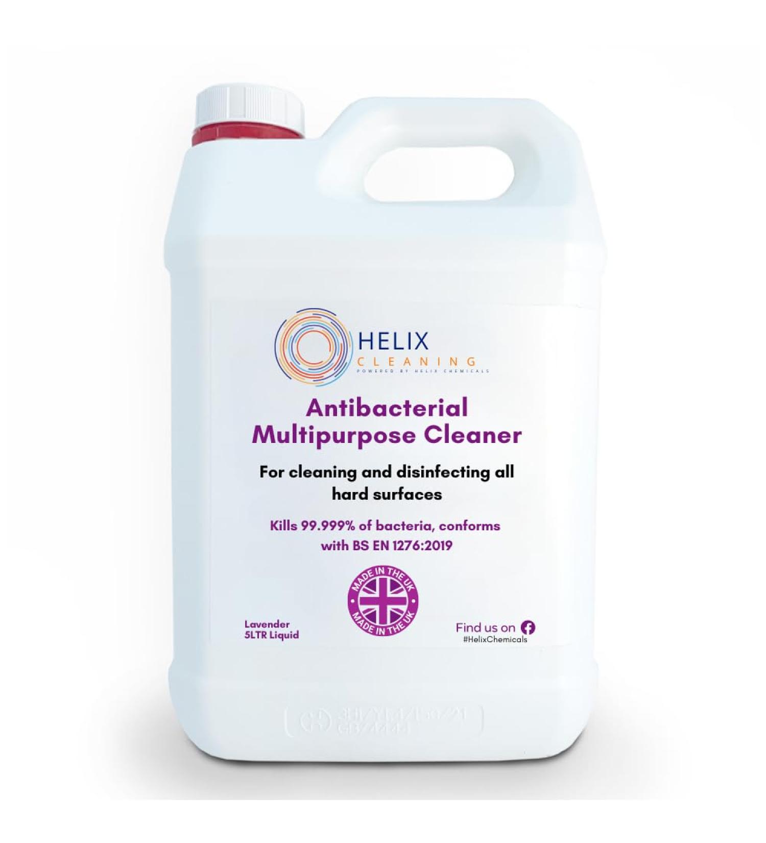 Helix Cleaning Antibacterial Multipurpose & Mulitsurface Cleaner Lavender 5ltr - Kills 99.999% of bacteria conforms with BS EN 1276:2019 - by Helix Chemicals