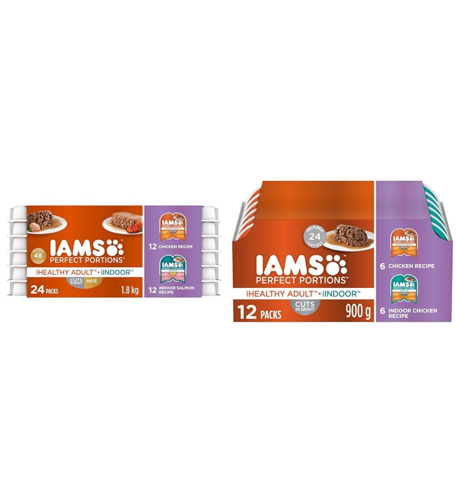IAMS Perfect Portions Wet Cat Food Adult Grain Free & Perfect Portions Healthy Wet Cat Food Adult Grain Free Cuts in Gravy - Chicken and Indoor Chicken 12CT Multipack 75g Chicken & Salmon Wet Cat Food+ Wet Cat Food 75 g (Pack of 12) - Buy Online on GoSupps.com