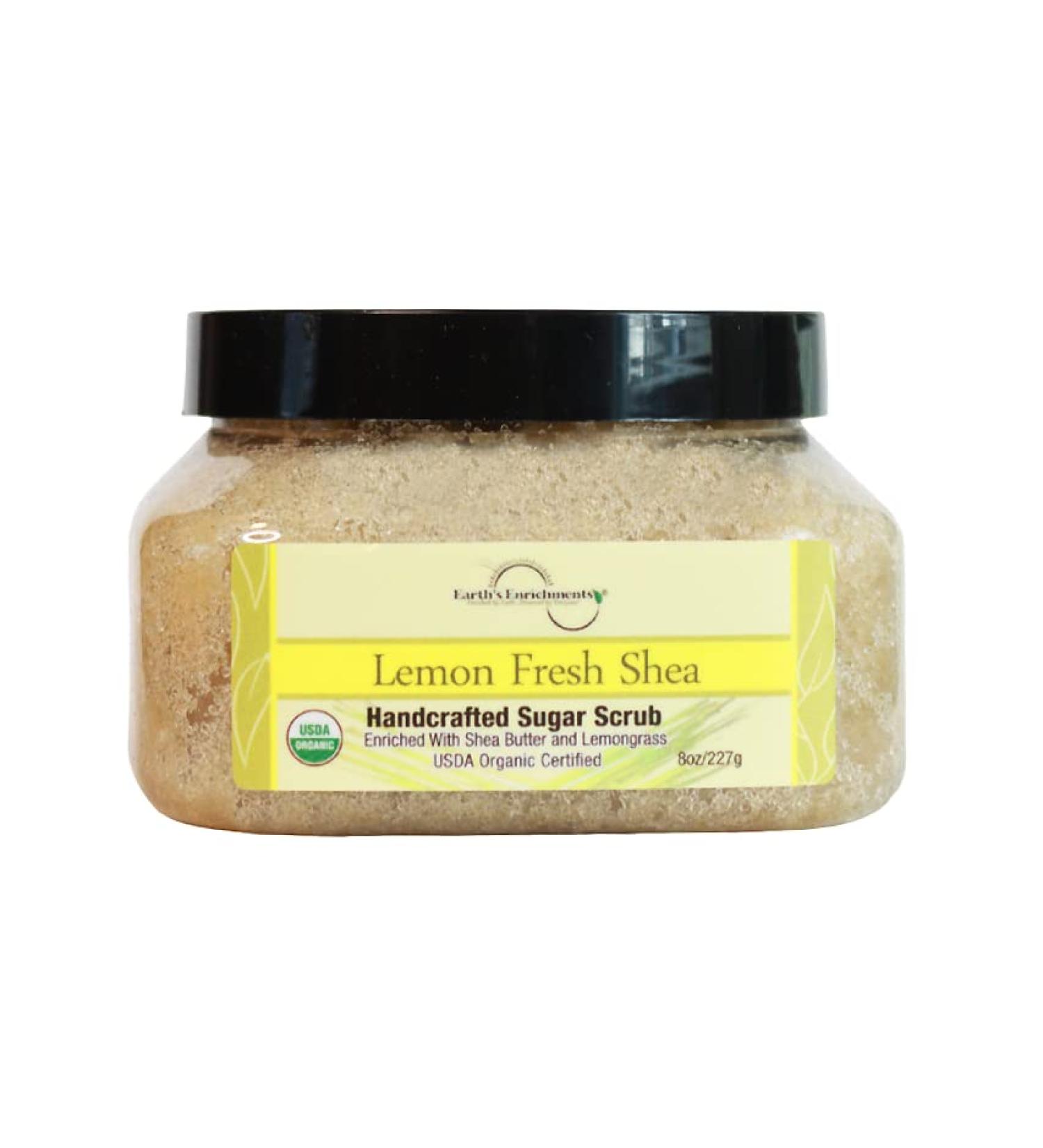 USDA Organic Vegan Sugar Scrub - Lemongrass Body Scrub with Shea Butter | Gentle Exfoliant for Dry Skin Feet & Elbows | 8oz Coconut & Avocado Oil - Buy Online on GoSupps.com