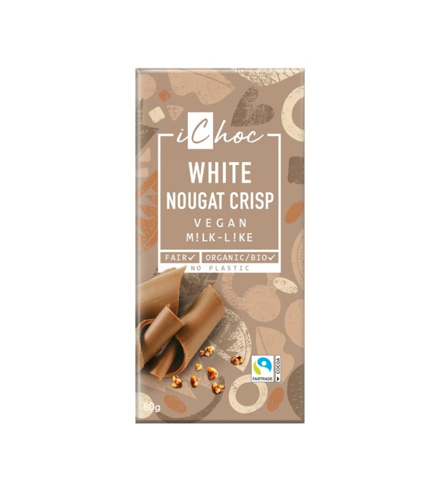  iChoc White Nougat Crisp Vegan White Chocolate with Organic Praline and Hazelnut Crunch - Buy Online on GoSupps.com