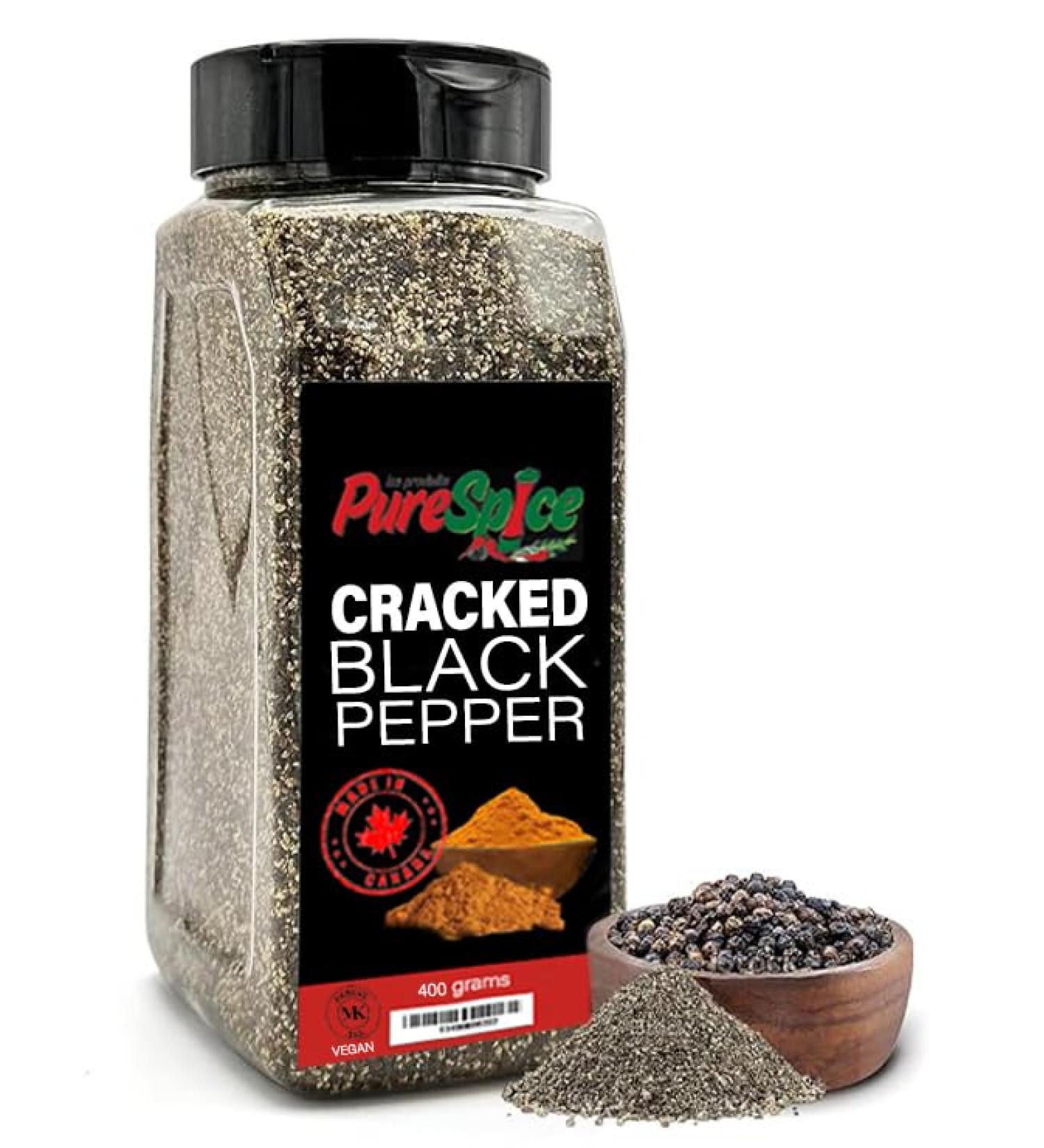 PureSpice Cracked Black Pepper Spice 400 Grams | Restaurant Grade Vegan Kosher Powder Seasoning | Premium Flavor for Cooking Meat Steak Rub and Sauce Crushed Black Pepper - Buy Online on GoSupps.com