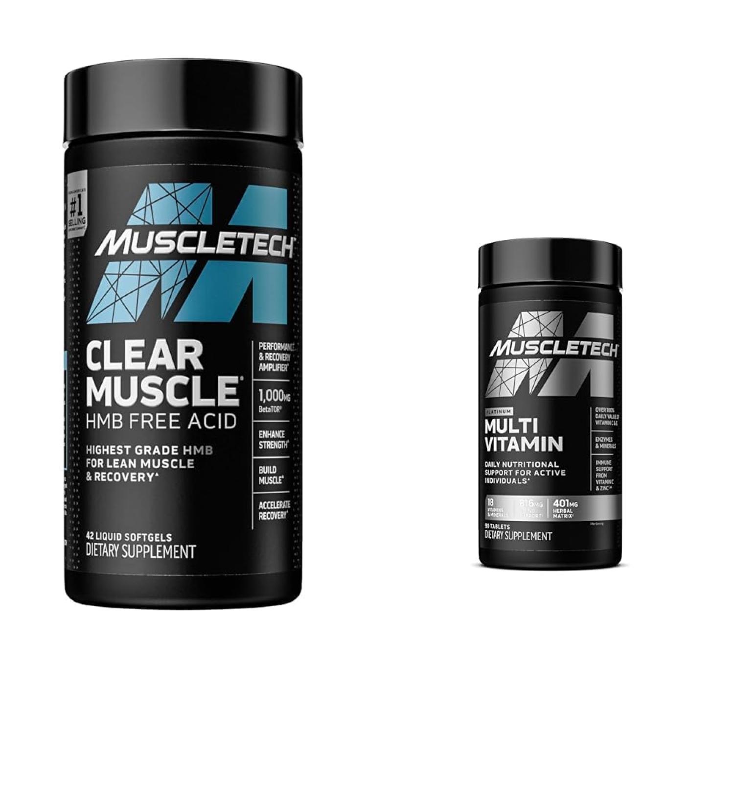 MuscleTech Clear Muscle Post Workout Recovery | Muscle Builder for Men & Women & Platinum Multivitamin for Immune Support 18 Vitamins - Buy Online on GoSupps.com