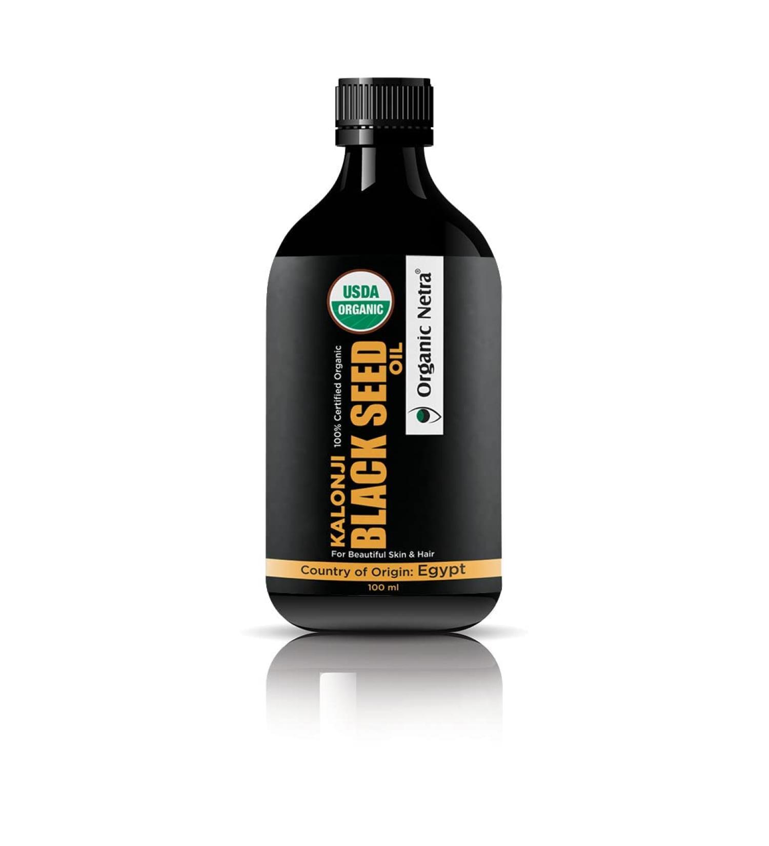 Organic Netra Pure Certified Organic Black Seed Kalonji Oil for Skin & Hair Retains Shine and Moistures Skin to Help Hair Growth Enrich Skin 100ml - Buy Online on GoSupps.com