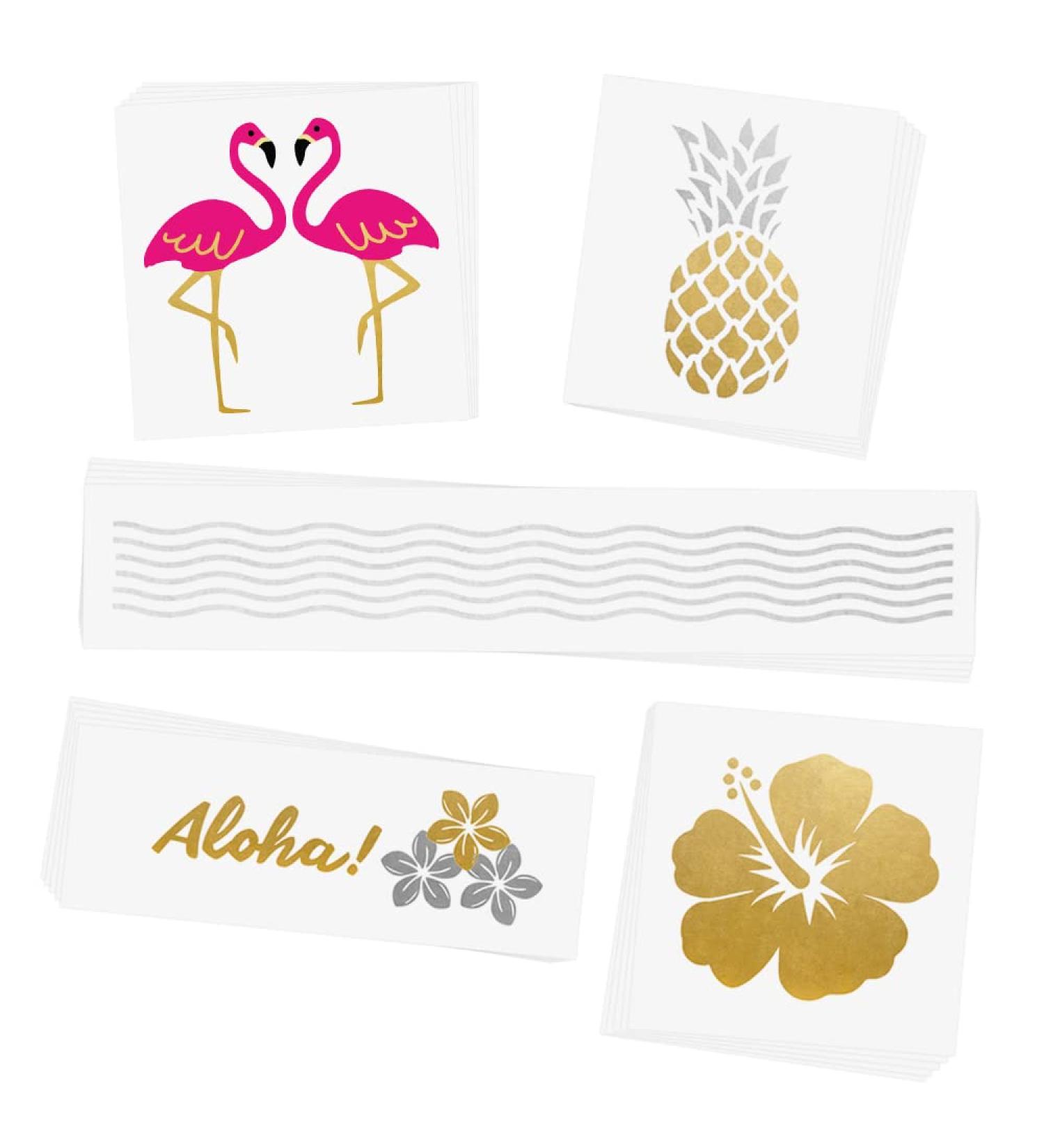 Beach Queen Variety Set - 25 Assorted Tropical Waterproof Metallic Tattoos | Luau Party Supplies - Buy Online on GoSupps.com