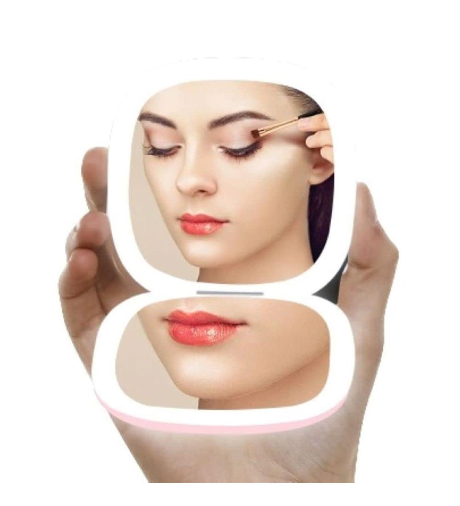 Larimar Compact Mirror with 1X/10X Magnification, Dimmable Brightness, USB Rechargeable - Baby Pink - Buy Online on GoSupps.com