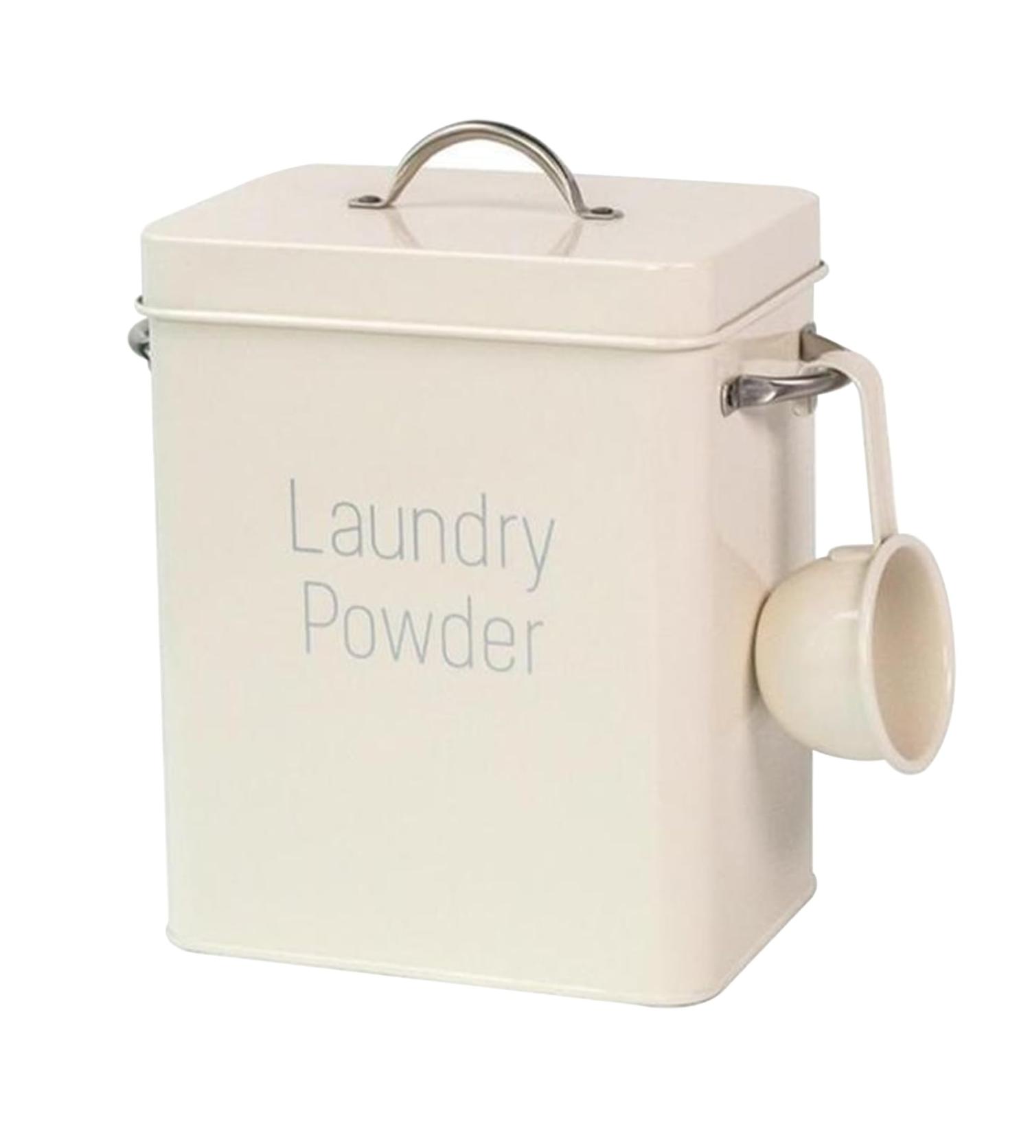 Laundry Detergent Container 4L Metal Washing Powder Storage Box with Spoon Anti-rust Moistureproof Lifting Handle Detergent Container for Bathroom Laundry(Beige) Standard White + S - Buy Online on GoSupps.com