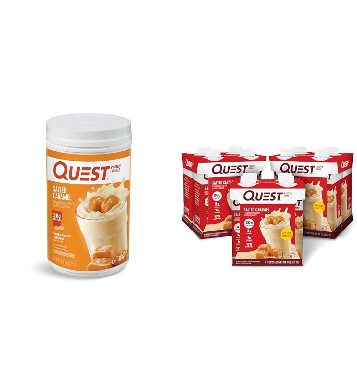 Quest Nutrition Salted Caramel Protein Powder 26g Protein 1g Sugar Low Carb Gluten Free & Ready to Drink Salted Caramel Protein Shake High Protein Low Carb Gluten Free - Buy Online on GoSupps.com