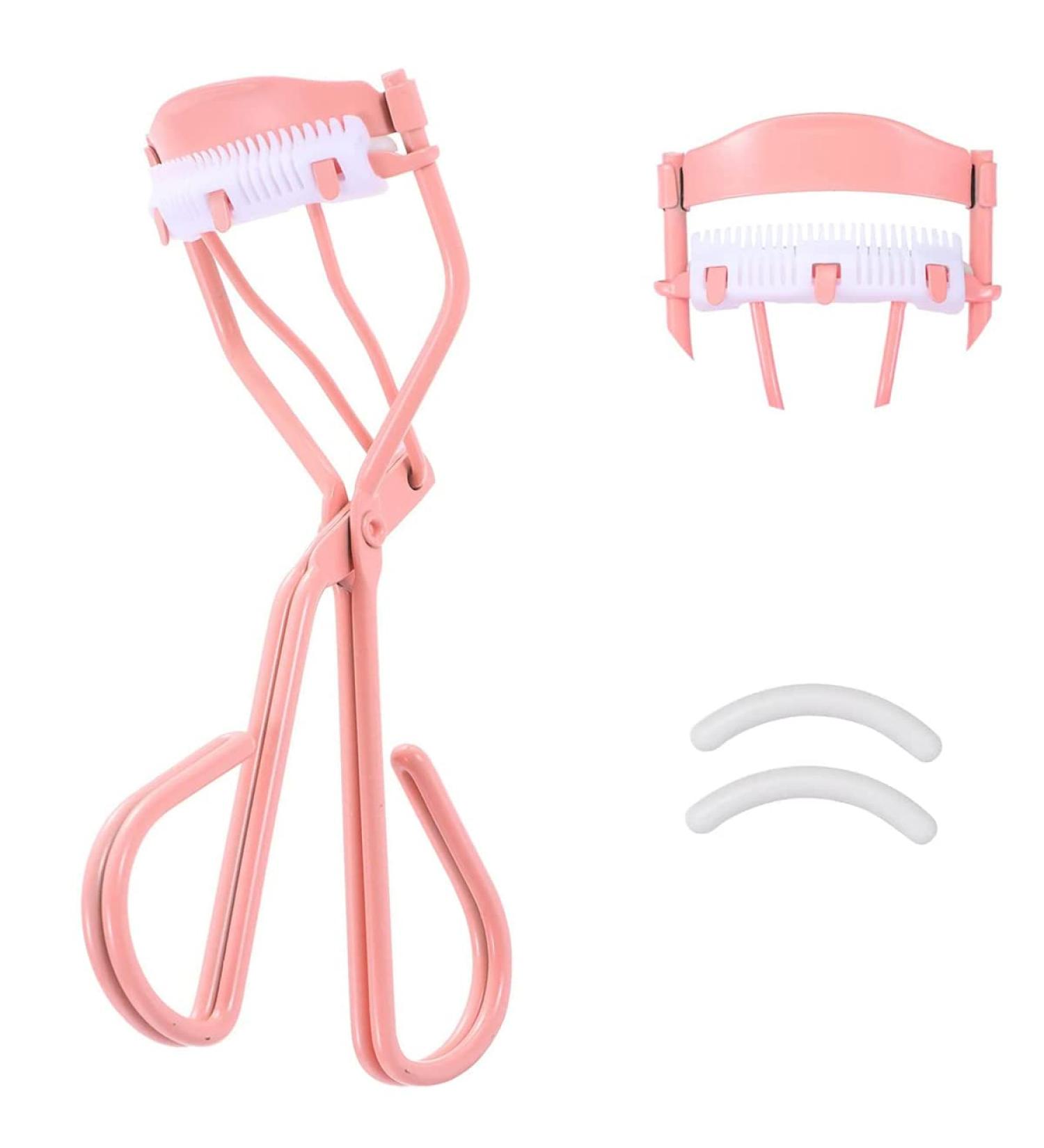 Eyelash Curler with Comb and 2 Silicone Refill Pads - Pink Beauty Makeup Tool for Women and Girls - Buy Online on GoSupps.com