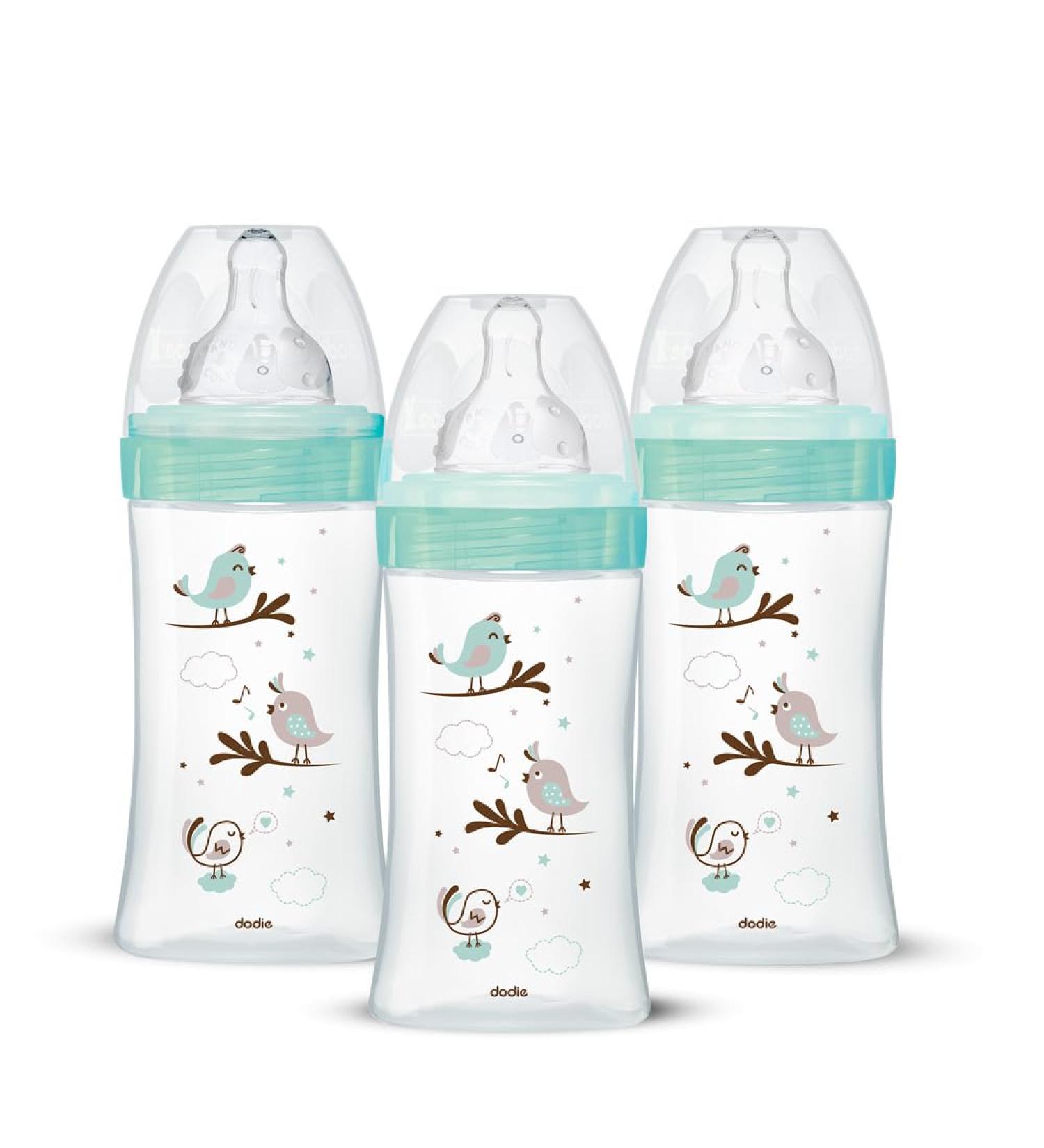 Dodie Set of 3 Anti-Colic Initiation+ Glass Baby Bottles 270mL 0-6 Months Round Teat Flow 2 - Buy Online on GoSupps.com