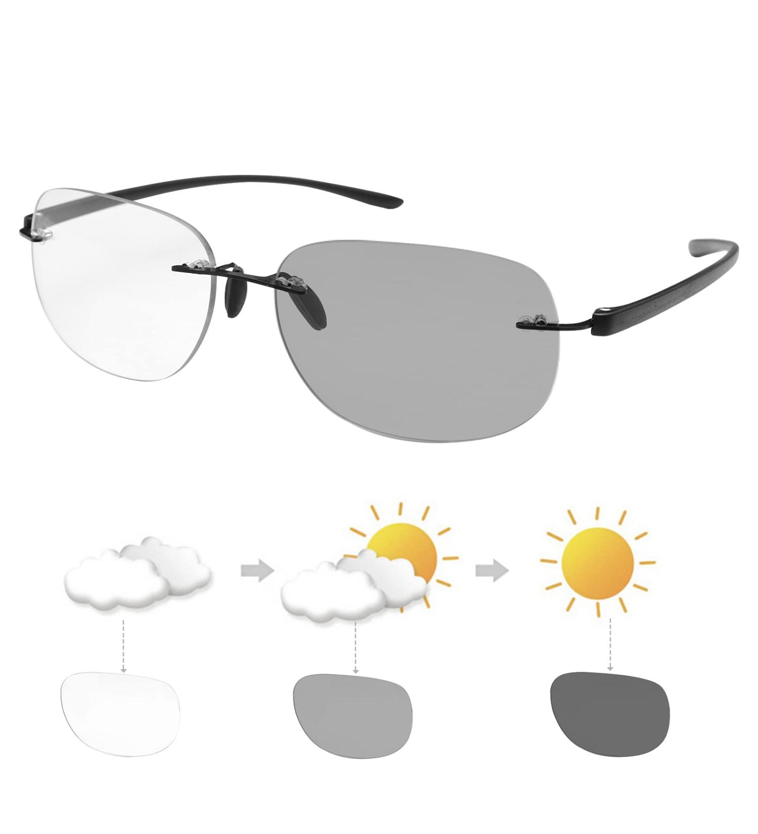 Yimi Randlos Photochrome Bifocal Sunglasses | Blue Light Blocking Reading Glasses | UV400 Protection | Black 2.0x - Buy Online on GoSupps.com