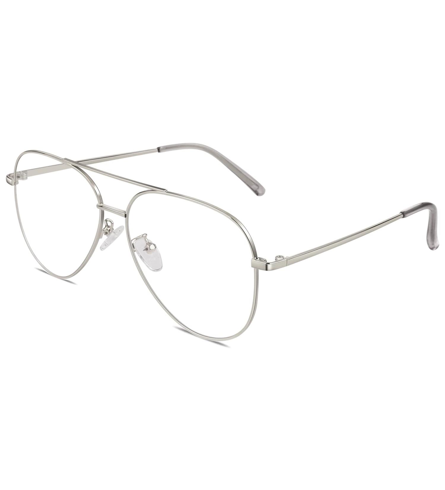 GQUEEN Pilot Style Fake Glasses - Retro Metal Frame UV400 for Men & Women - Stylish Prescription-Free Eyewear in Silver - Buy Online on GoSupps.com