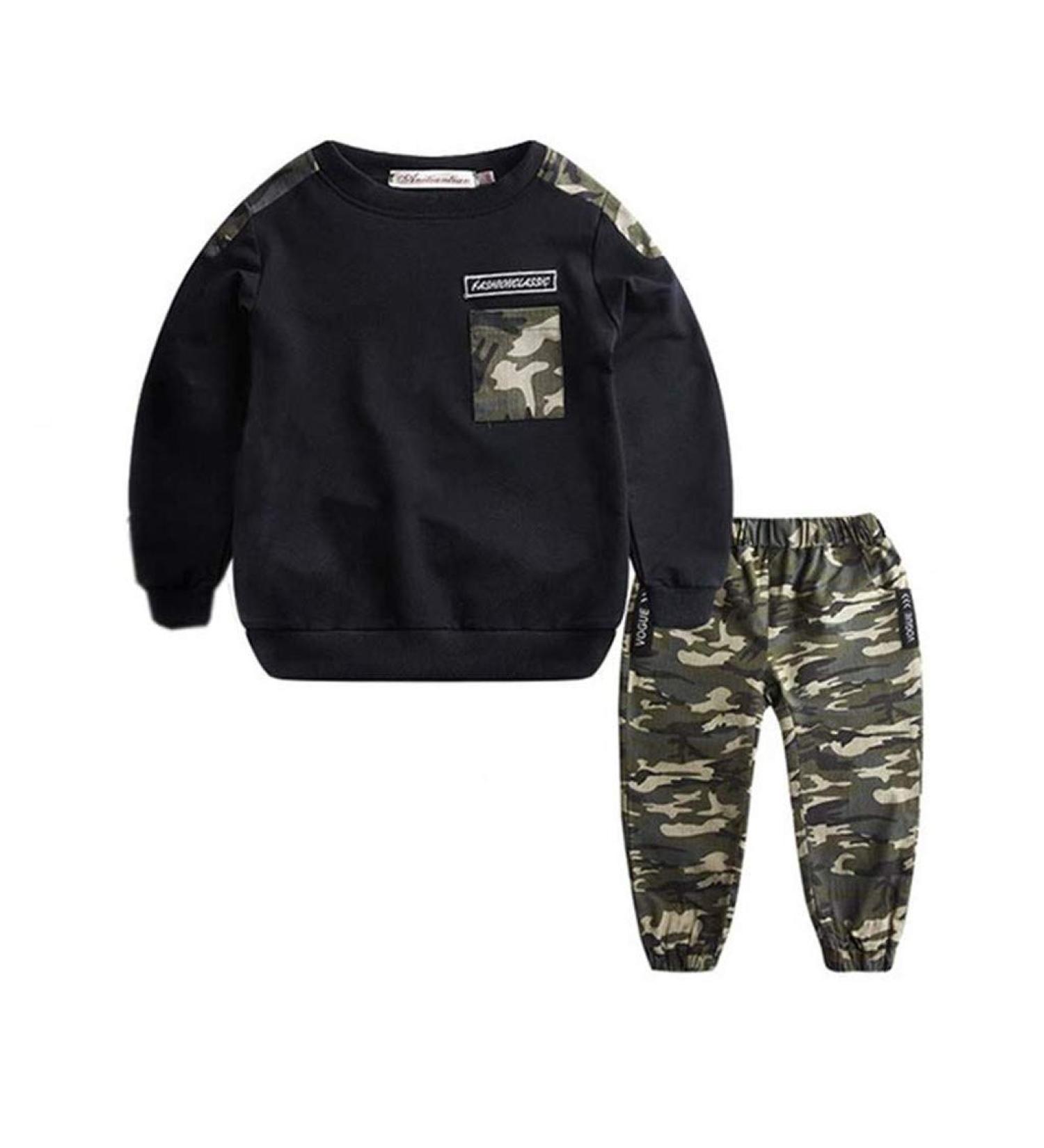 AMhomely Baby Boys Letter Tracksuit Camouflage 2PCS Outfit Set | Ages 7-9 | Black - Buy Online on GoSupps.com