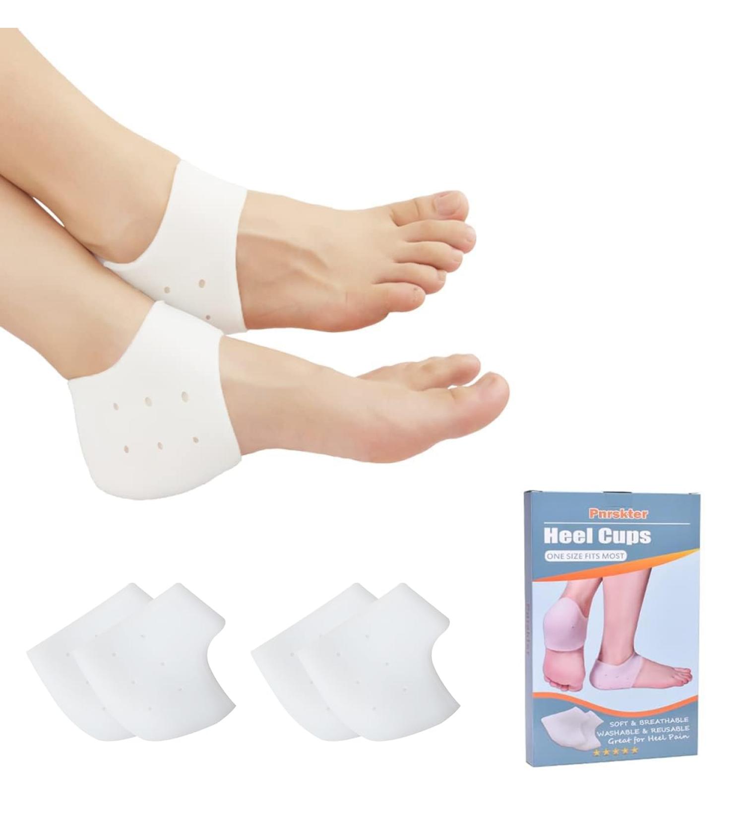4PC Heel Cushions - Gel Inserts for Heel Spurs & Plantar Fasciitis - Silicone Pads & Socks for Pain Relief - White 2 Pairs - Buy Online on GoSupps.com