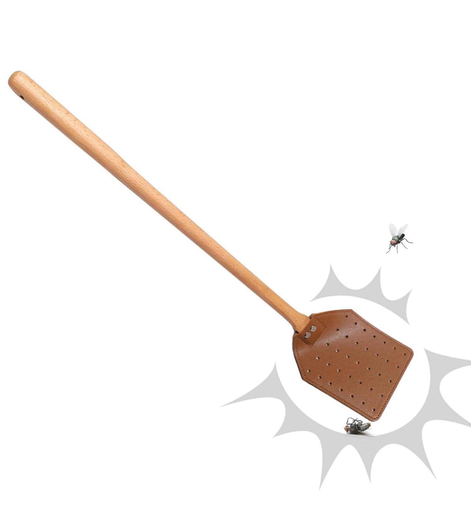 Fly Swatter for Home Perforated Leather Fly Swatter with Wooden Handle with Storage Hook Brown Heavy Duty Leather Fly Swatter Portable Fly Swatter for Indoor Outdoor Living Room - Buy Online on GoSupps.com