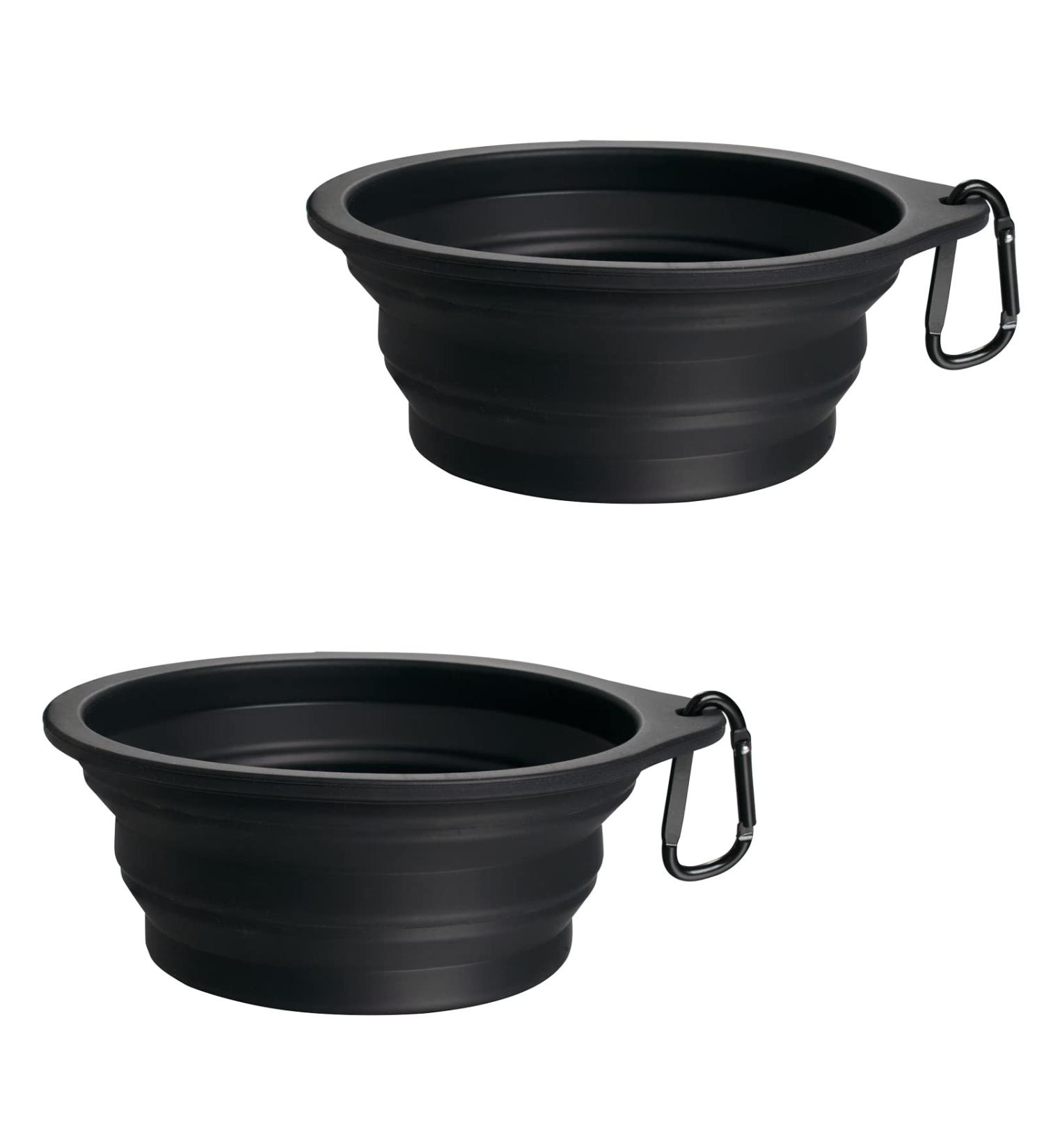 Petbonus Foldable Dog Bowls - 2 Silicone Water & Food Bowls | Portable Leak-Proof Travel Set with Carabiners - 600ml Black - Buy Online on GoSupps.com