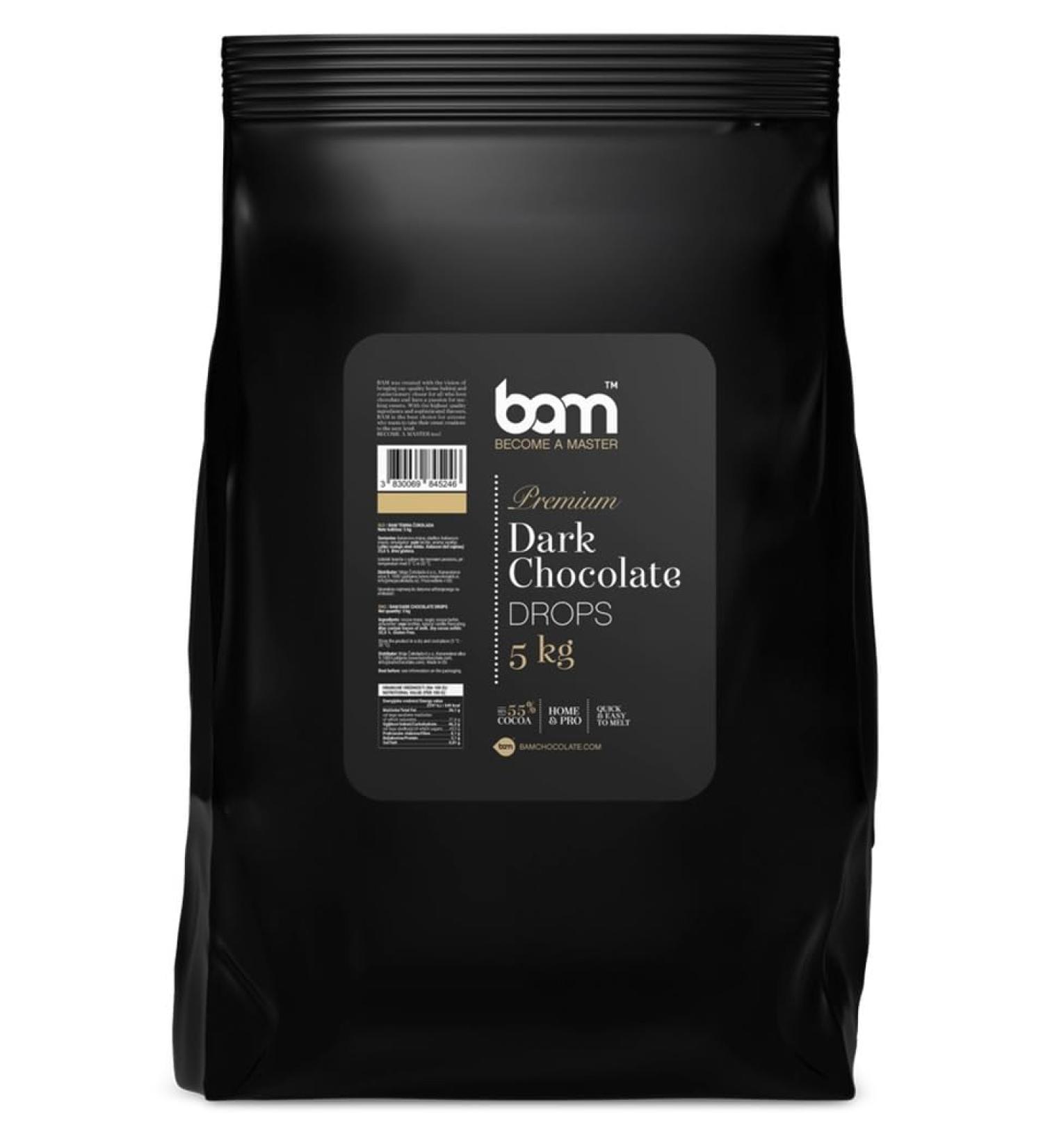 BAM become a master BAM Dark Chocolate Drops 5 kg Premium Baking Chocolate with 556 Cocoa Ideal for Ganaches Mousses Pralines & Decorations Glutenfree - Buy Online on GoSupps.com
