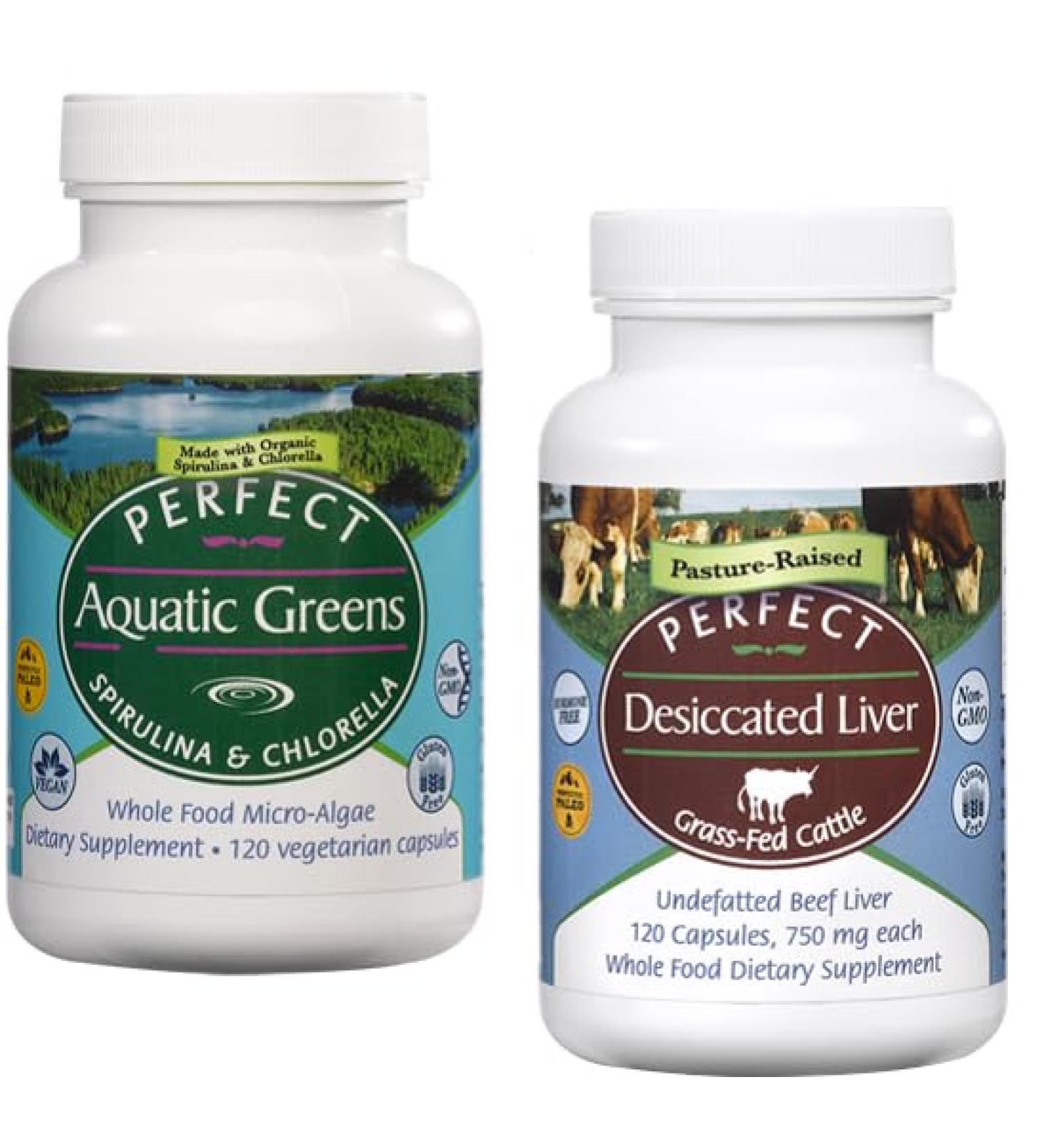 Perfect Supplements Whole-Food Nutrition Bundle Aquatic Greens Capsules & Desiccated Beef Liver Capsules Daily Energy Vitality & Nutrient Support - Buy Online on GoSupps.com