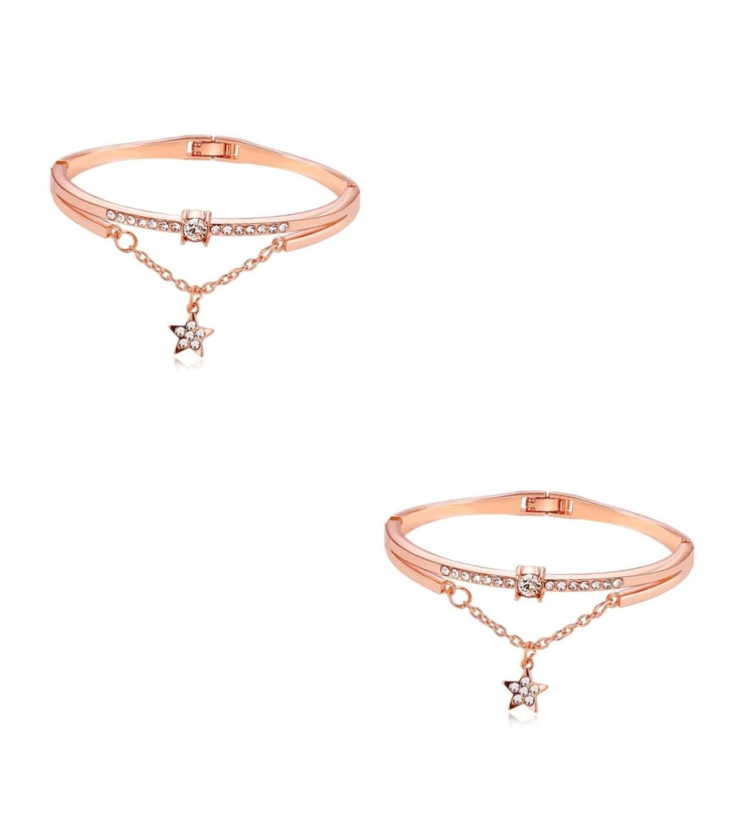 Gatuida Women's Star Cuff Bracelet - High-Quality Crystal Jewelry | Elegant Ros gold Hand Accessories (2pcs 19.5x1.2cm) - Buy Online on GoSupps.com