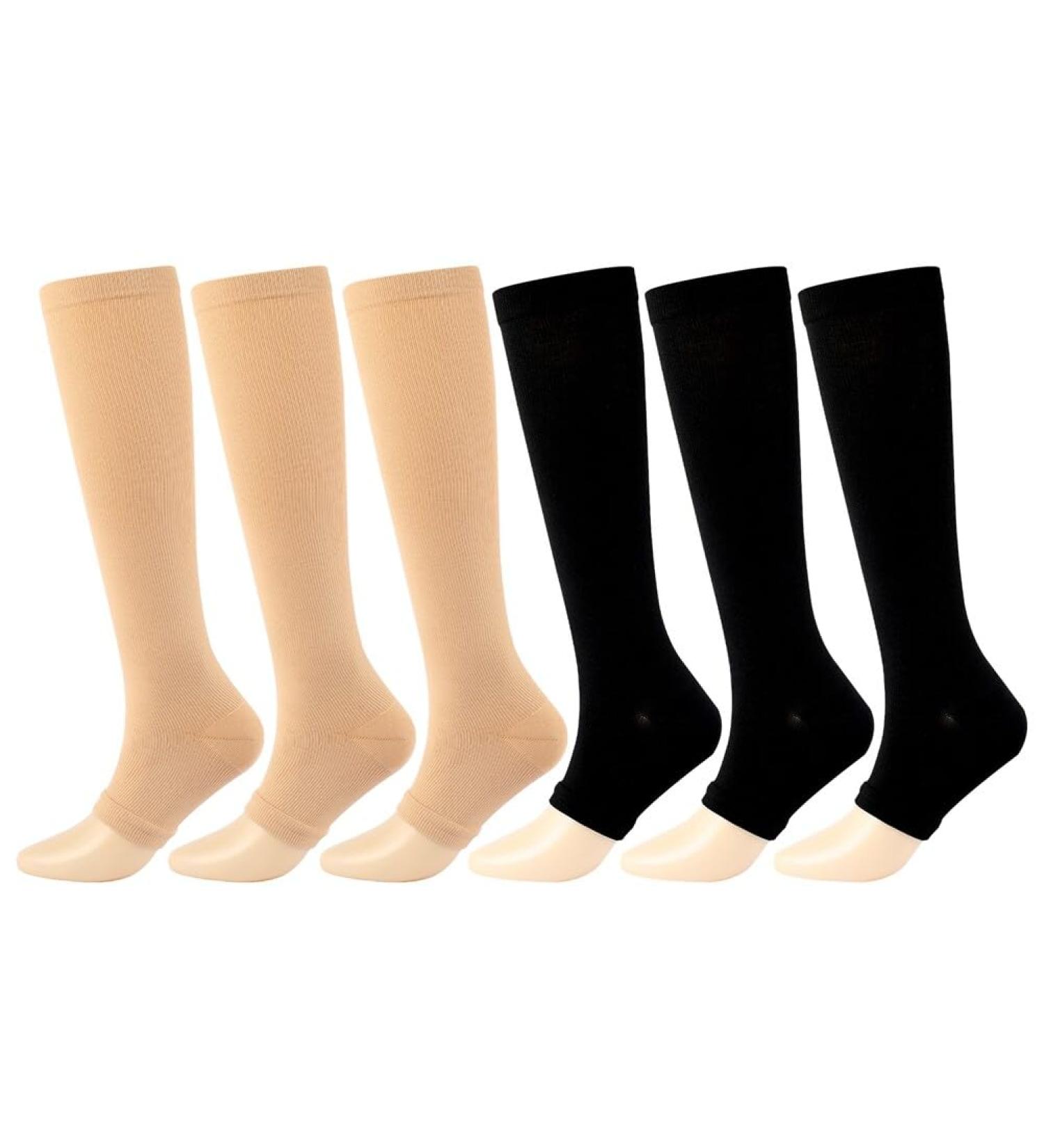 Shop Asudaro Medium-High Compression Stockings - 6 Pairs Fashionable Support Socks for Women - Perfect for Outdoor Activities & Running - Skin Color & Black Exposed Finger - Size L-XL - Buy Online on GoSupps.com