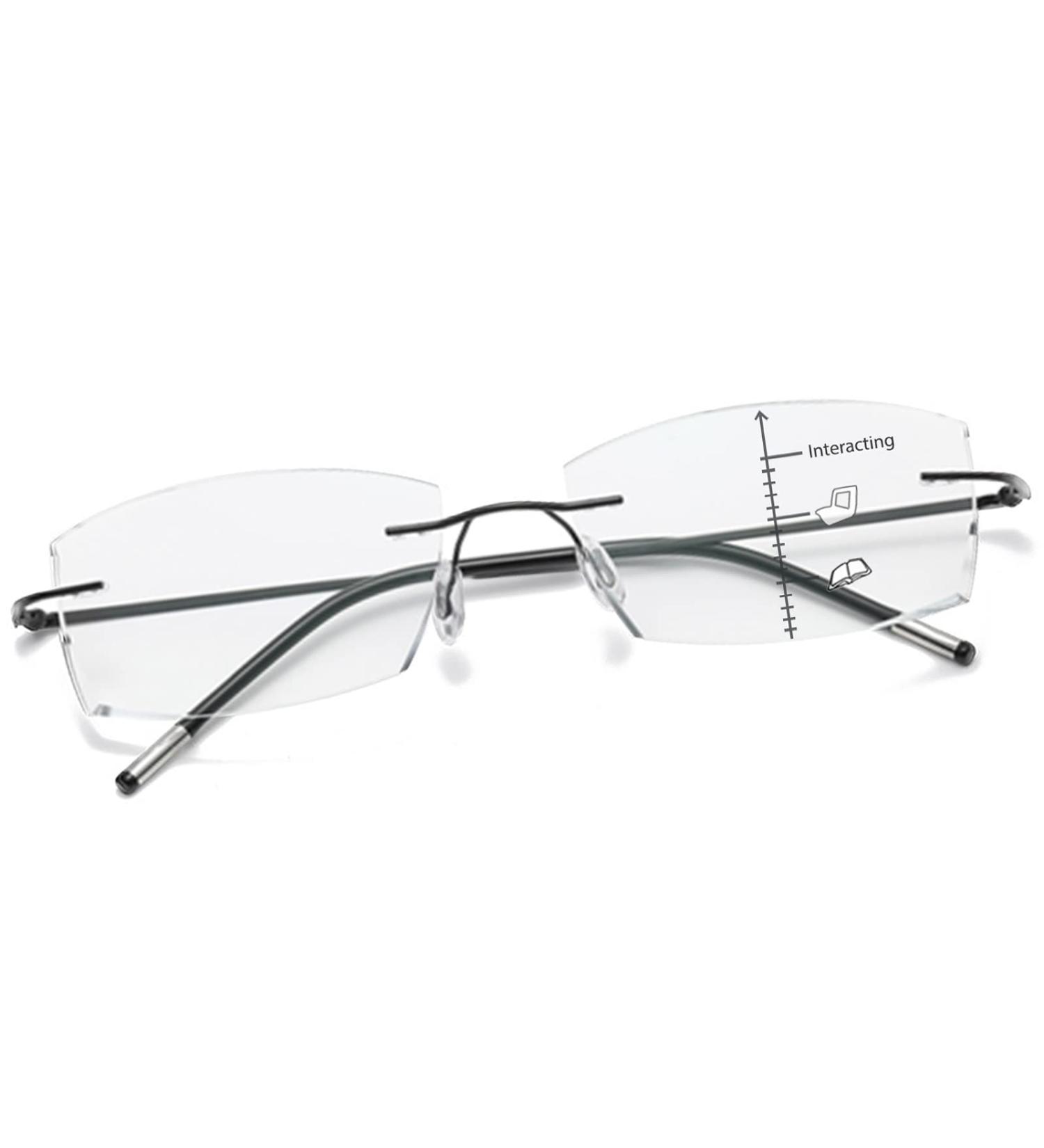 Buy Photochromic Multifocal Progressive Reading Glasses - Blue Light Blocking Rimless Diamond Cut UV Protection - 2.0x for Men & Women - Buy Online on GoSupps.com