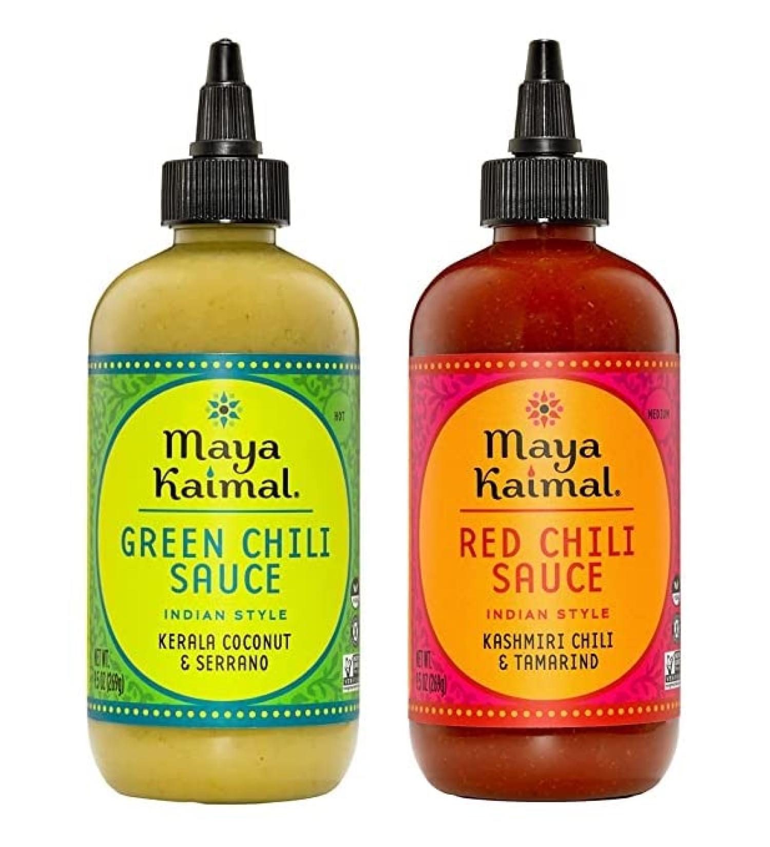 Maya Kaimal Foods Chili Sauce Variety Pack 9.5oz (Pack of 2) - Easy Squeeze Bottle, Vegan, Non-GMO, Gluten Free - Buy Online on GoSupps.com
