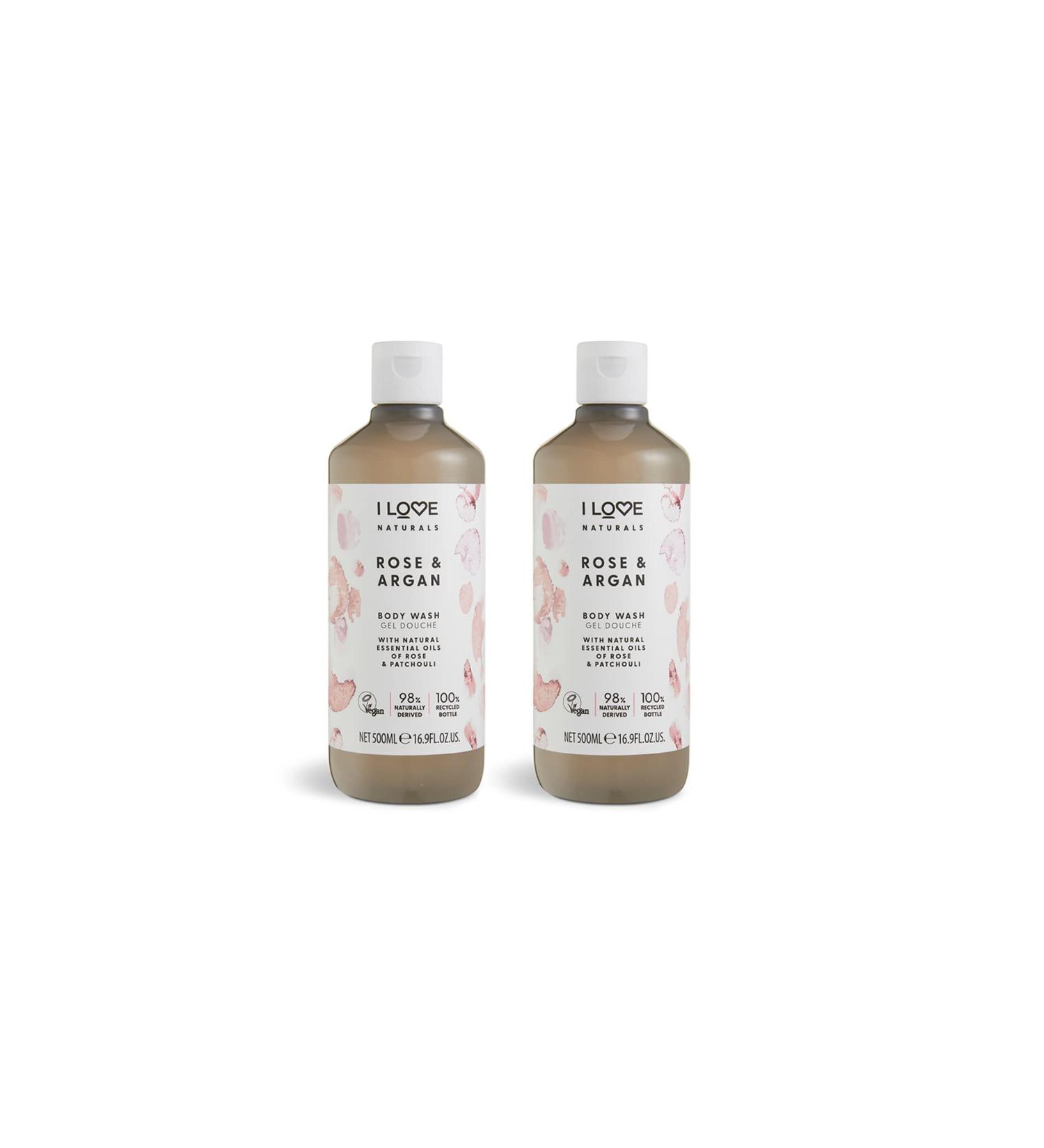 I LOVE Naturals Rose & Argan Body Wash Natural Oils Of Rose & Patchouli Formulated Using Essential Oils For Silky Smooth & Moisturised Skin 100% Recycled Bottle & Vegan-Friendly - 2 x 16.91 fl oz - Buy Online on GoSupps.com