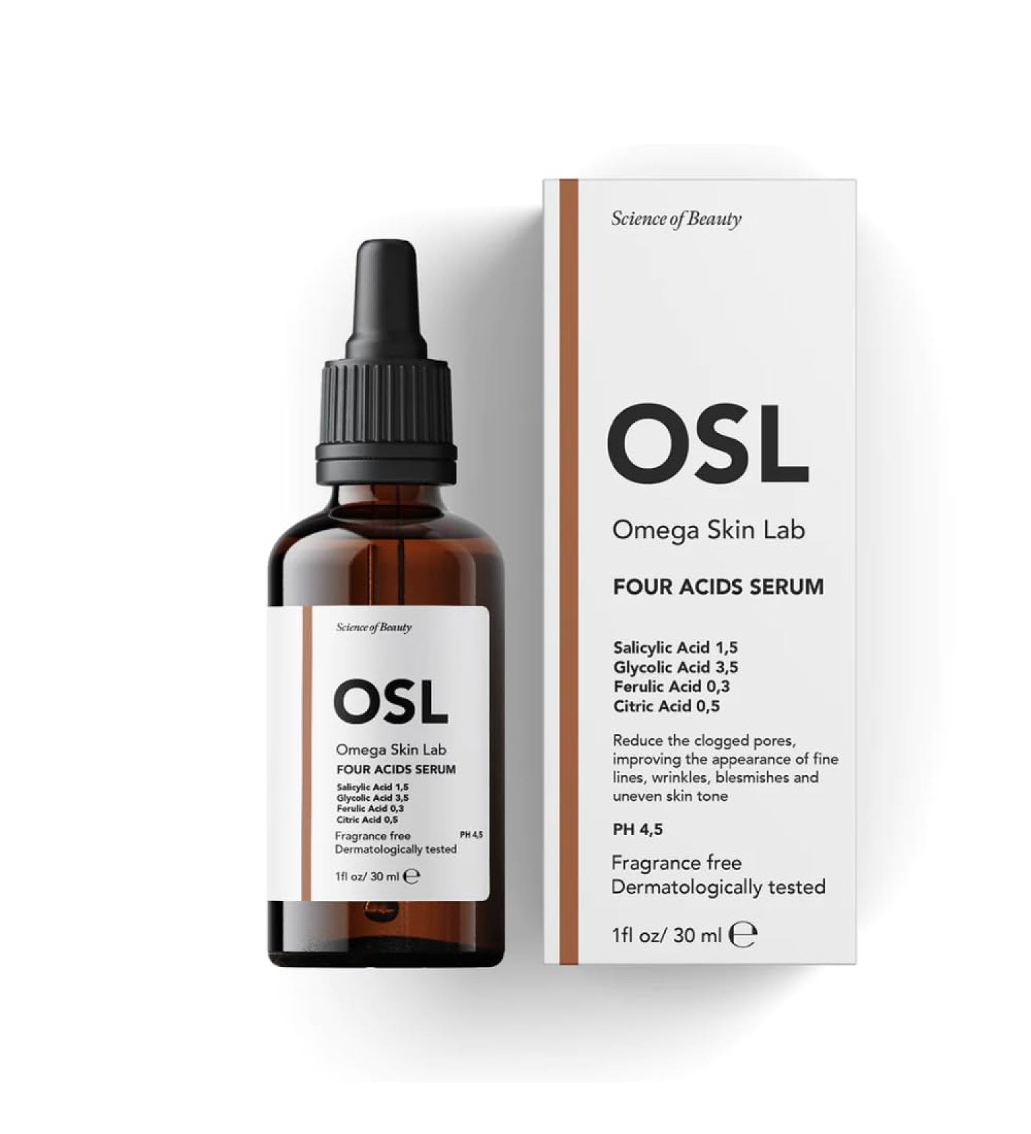 OSL Omega Skin Lab OSL Four Acids Serum 30ML - Salicylic Acid%1.5 Citric Acid%0.5 Glycolic Acid%3.5 Anti-Blemish Pore & Sebum Balance Wrinkle Serum for Skin Care - Buy Online on GoSupps.com