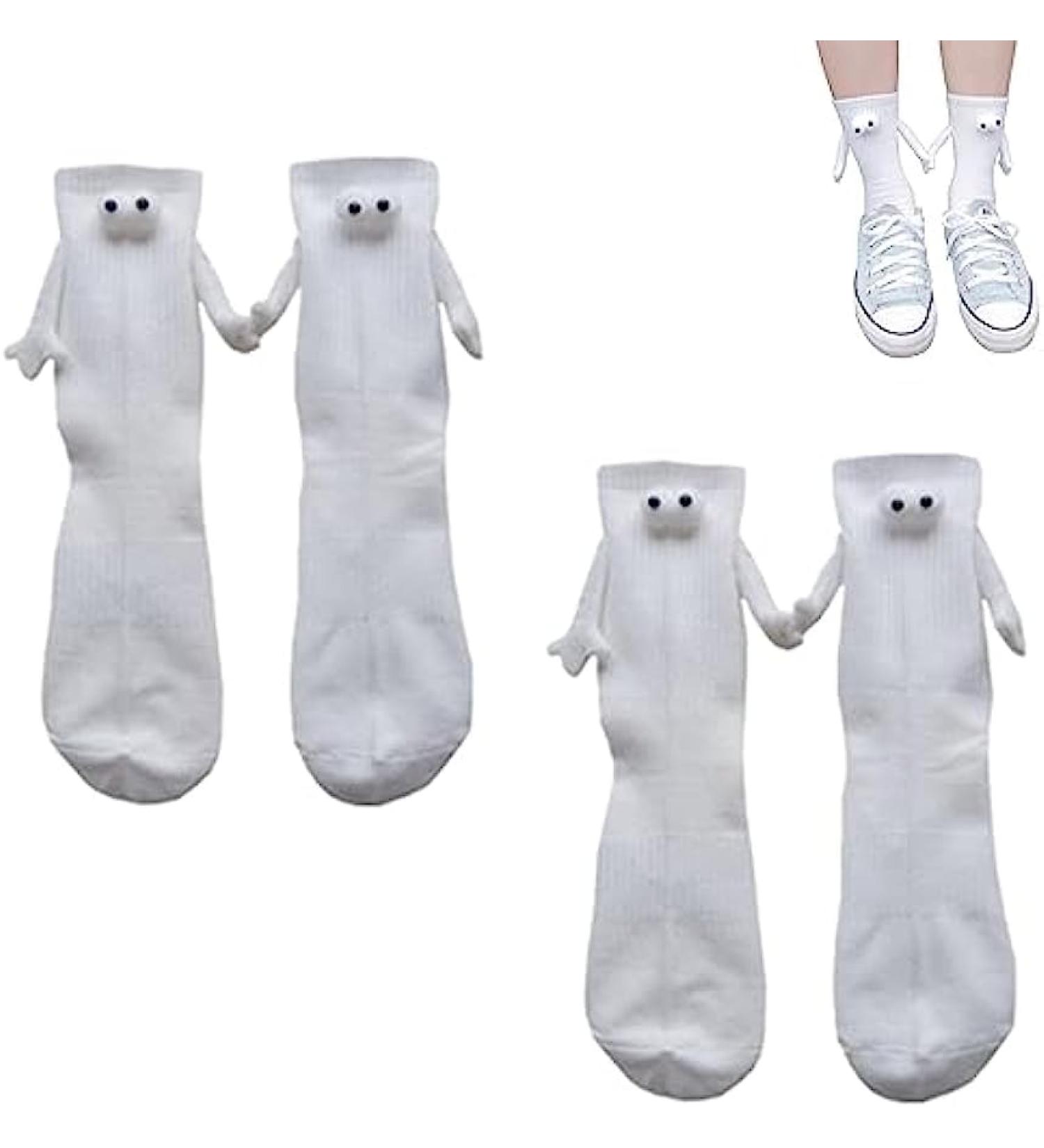 Fun Magnetic Couple Holding Hands Socks - Set of 2 | Novelty 3D Doll Design for Women & Men - Buy Online on GoSupps.com