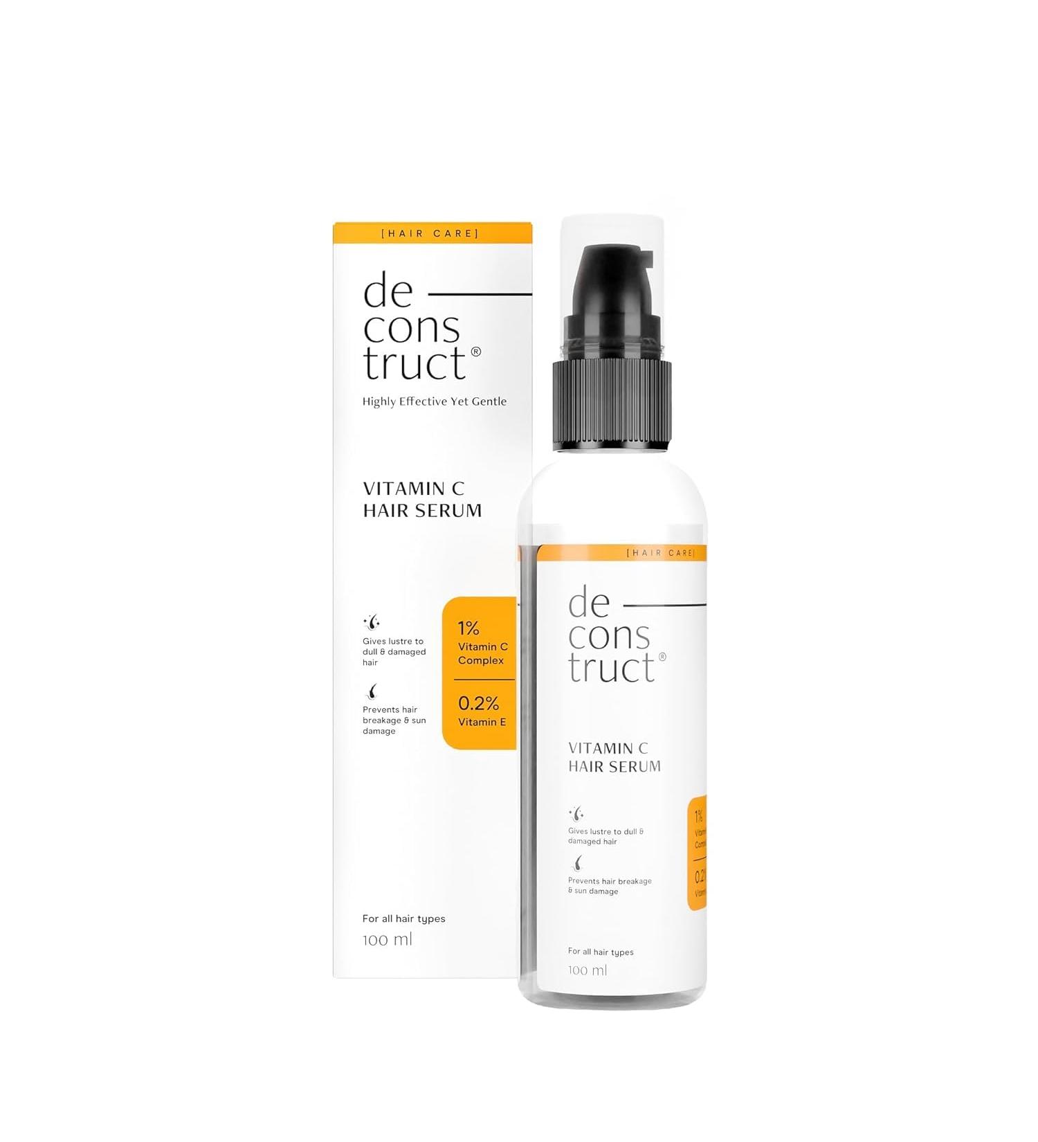De-construct Vitamin C Hair Serum 100ml | Shiny Hair Sun Protection & Frizz Control | 1% Vitamin C & 0.2% Vitamin E for Women & Men - Buy Online on GoSupps.com