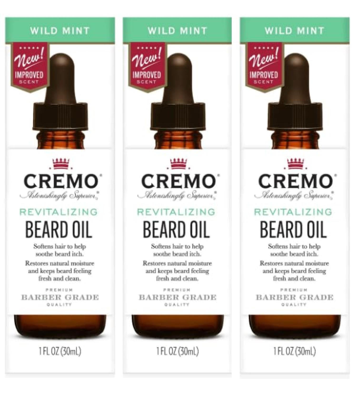 Cremo Beard Oil Wild Mint - Revitalizing Moisturizing & Softening - 3 Pack (30mL Each) | International Shipping Available - Buy Online on GoSupps.com