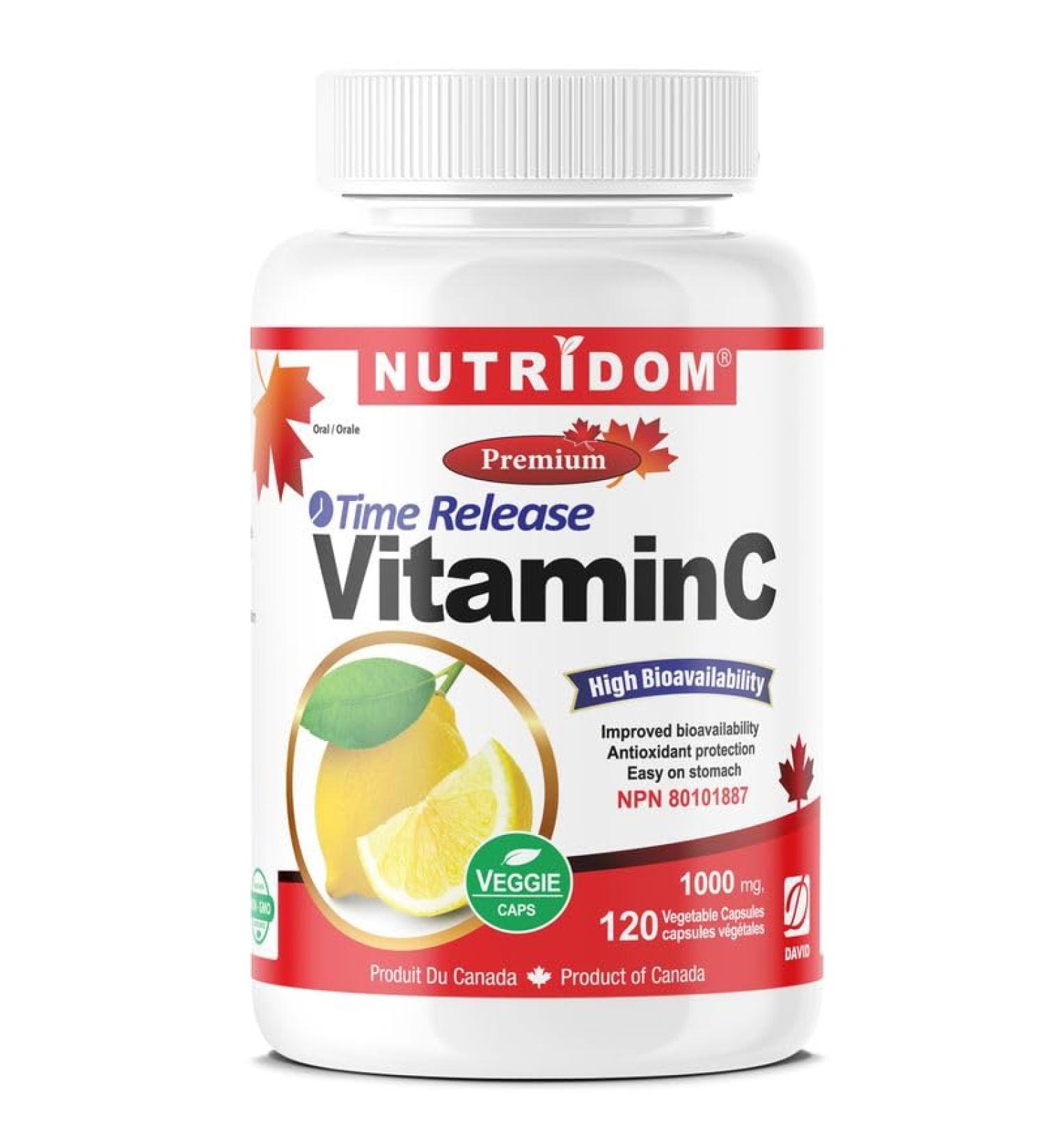 Nutridom Time-Release Vitamin C 1000mg Vegan Non-GMO Gluten free Soy free and Dairy free (120 Veggie Capsules) - Buy Online on GoSupps.com