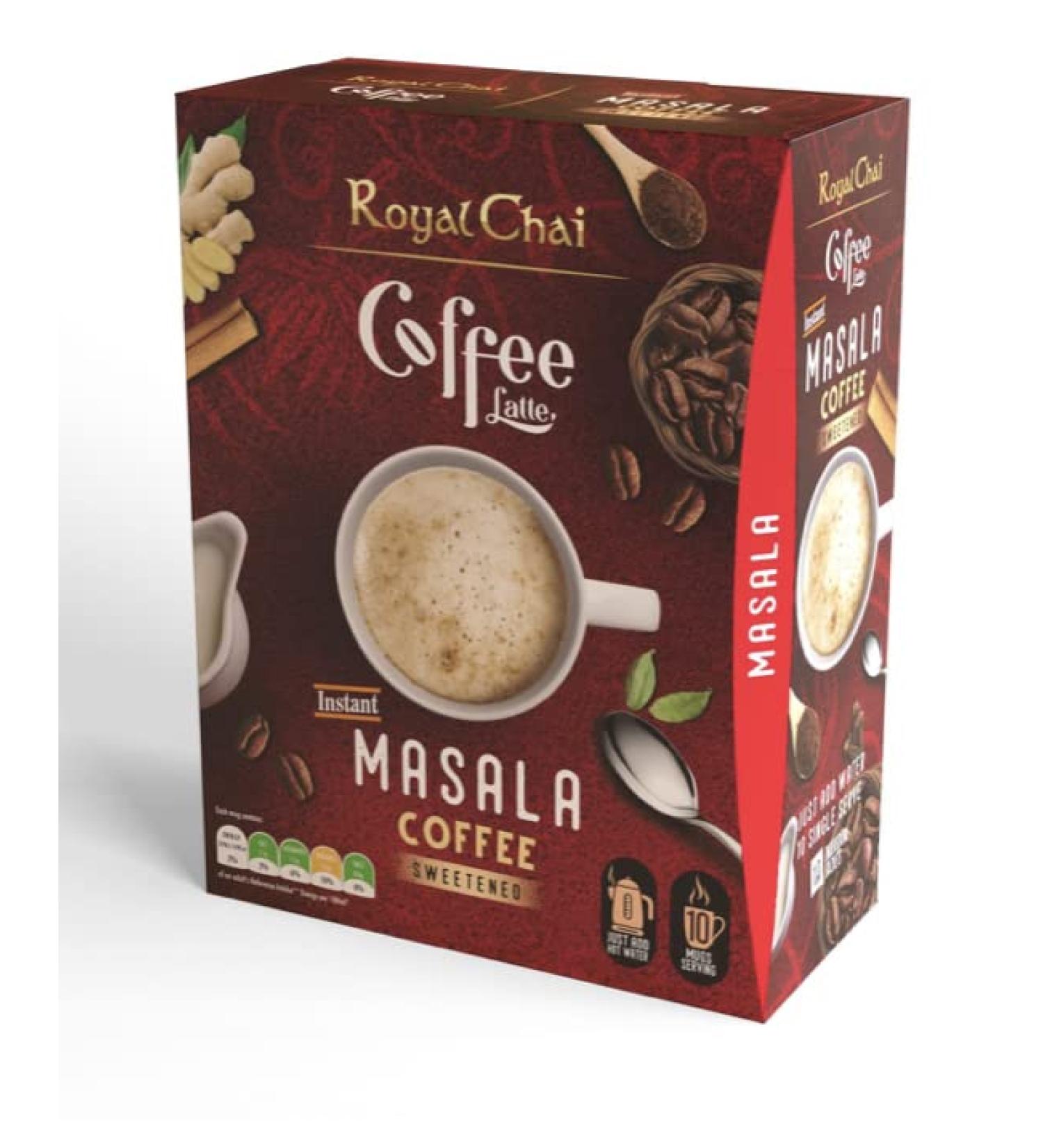 Royal Chai | Coffee Latte | Masala Coffee Unsweetened |10 Single Serving Sachets | Just add hot water | 140g | Pack of 5 |