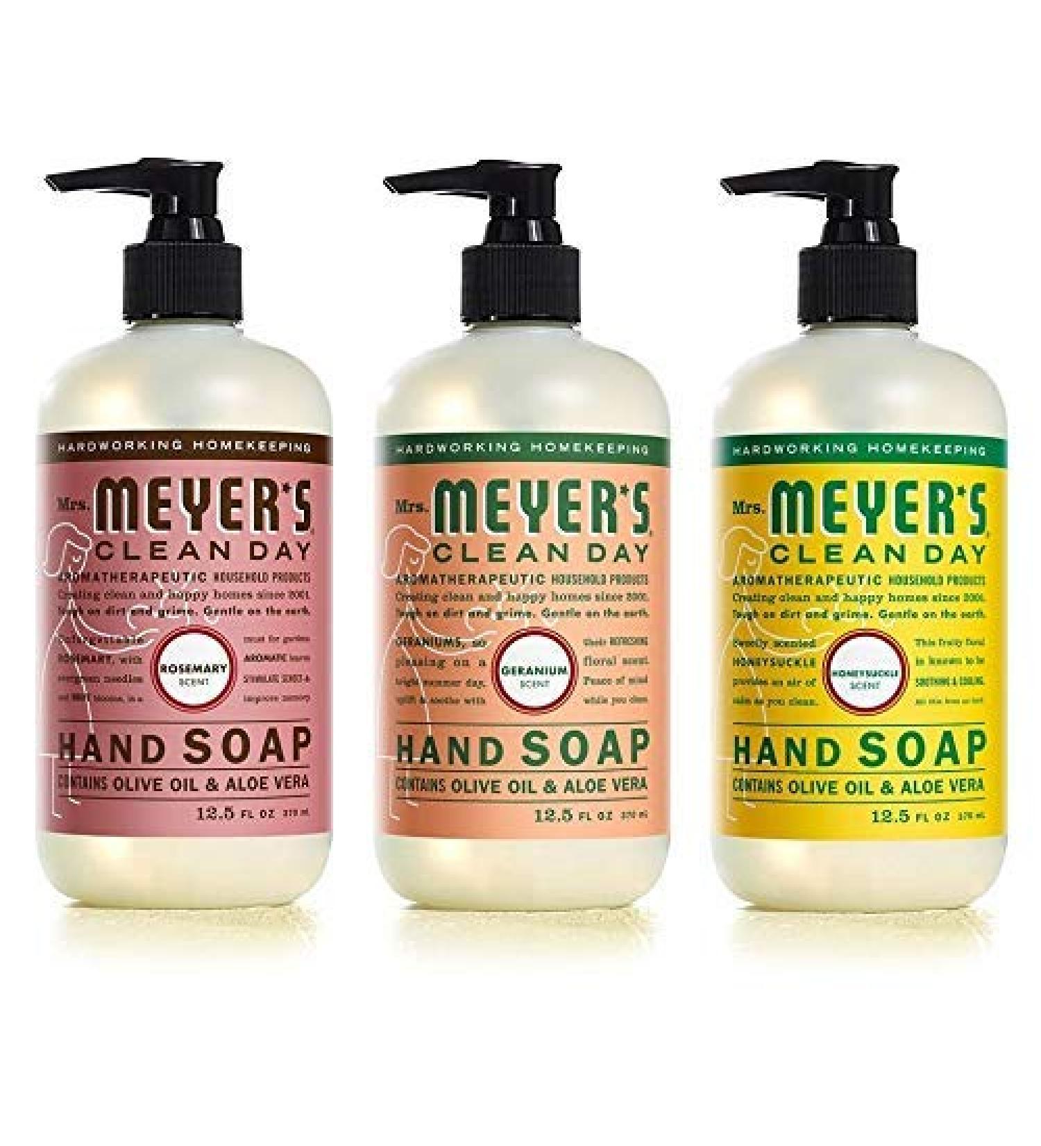 MRS. MEYER'S CLEAN DAY Liquid Hand Soap Variety Pack - Rosemary, Geranium, Honeysuckle - 12.5 OZ - 3 Count - Buy Online on GoSupps.com