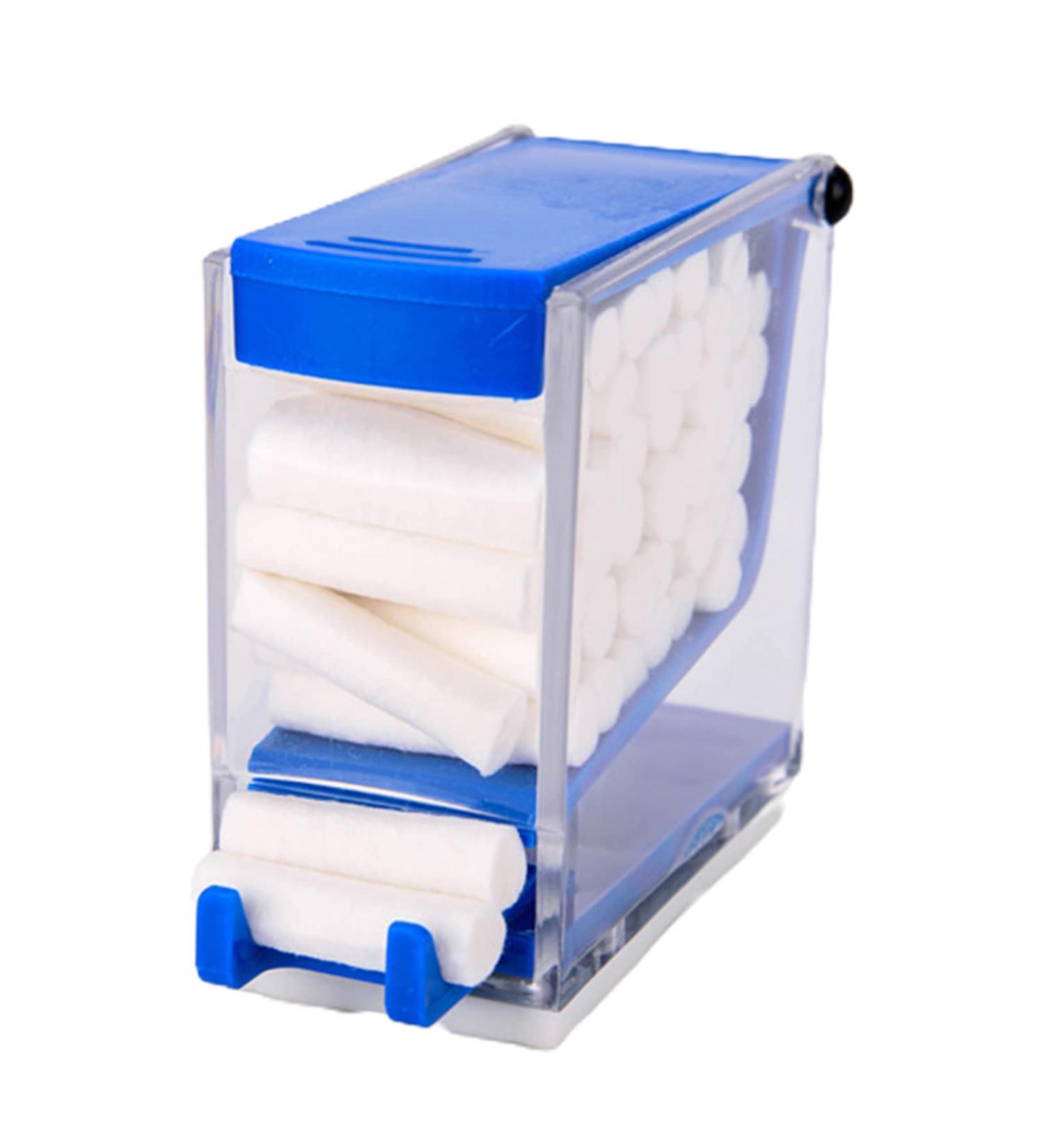 Transparent Cotton Roller Donor Holder - Hygienic Organizer & Dispenser for Clinics & Home Use - Portable Jaw-Friendly Design in Blue - Buy Online on GoSupps.com