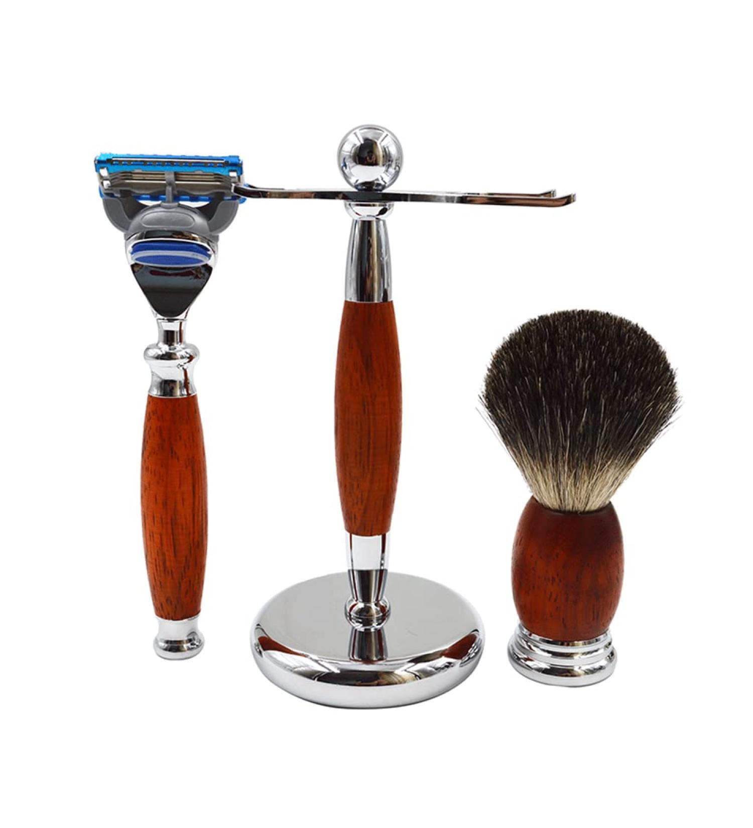Premium Shaving Brush Set for Men | Stylish Metal Handle & Holder | Hair Removal Accessories - 11.5x15.5cm Red - Buy Online on GoSupps.com