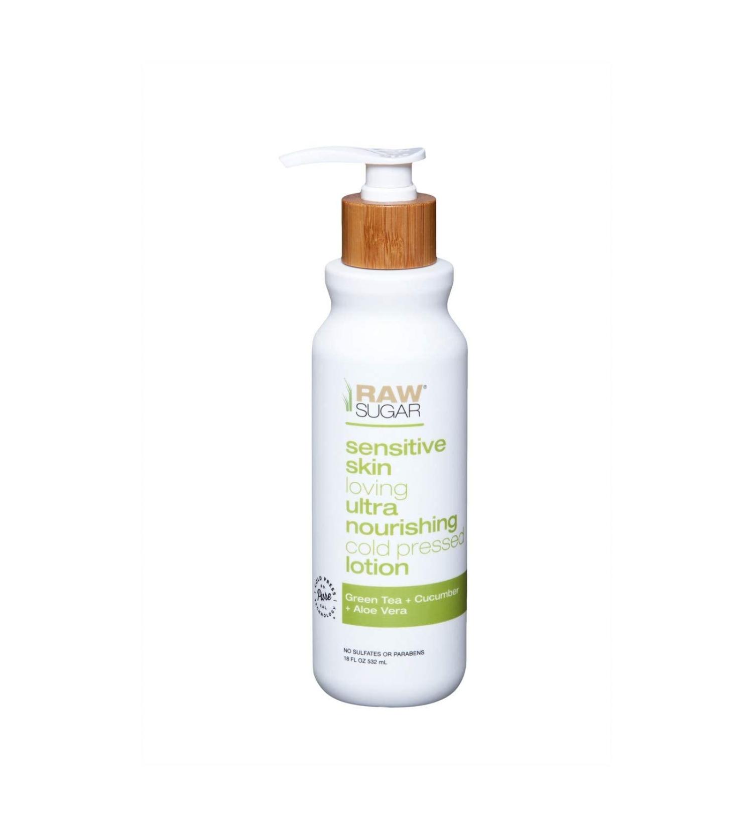 Raw Sugar Green Tea+cucumber+Aloe Vera Sensitive Skin Loving+Ultra nourishing cold pressed Body Lotion 18 fl oz  pack of 1