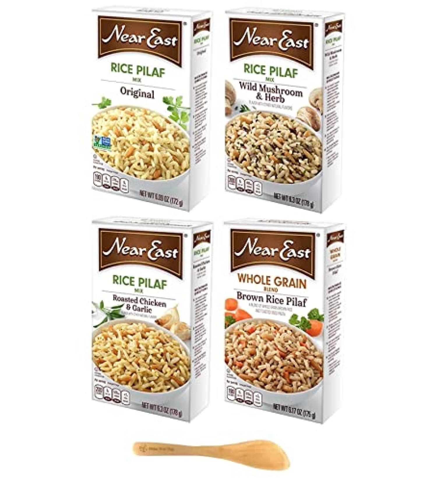 Ner East Rice Pilaf Mix Variety Pack 6oz (Pack of 8) - Original, Wild Mushroom & Herb, Roasted Chicken & Garlic, Brown Rice Pilaf with MYD Mini Bamboo Spatula - Buy Online on GoSupps.com