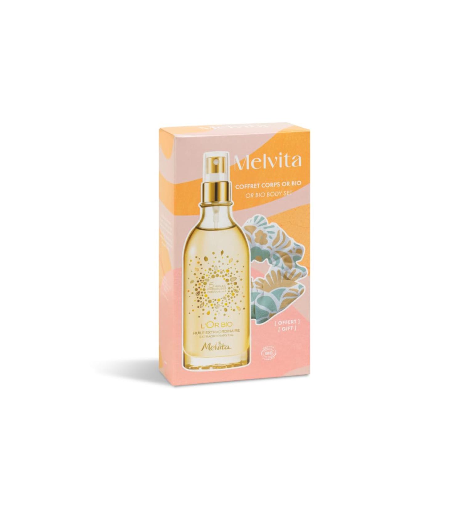Melvita L'Or Bio Body Set Multi-Purpose Dry Oil + Scrunchie Hydrates and Sublimates the Skin Certified Organic Vegan 100% Natural Ideal Gift for Her 100 ml - Buy Online on GoSupps.com