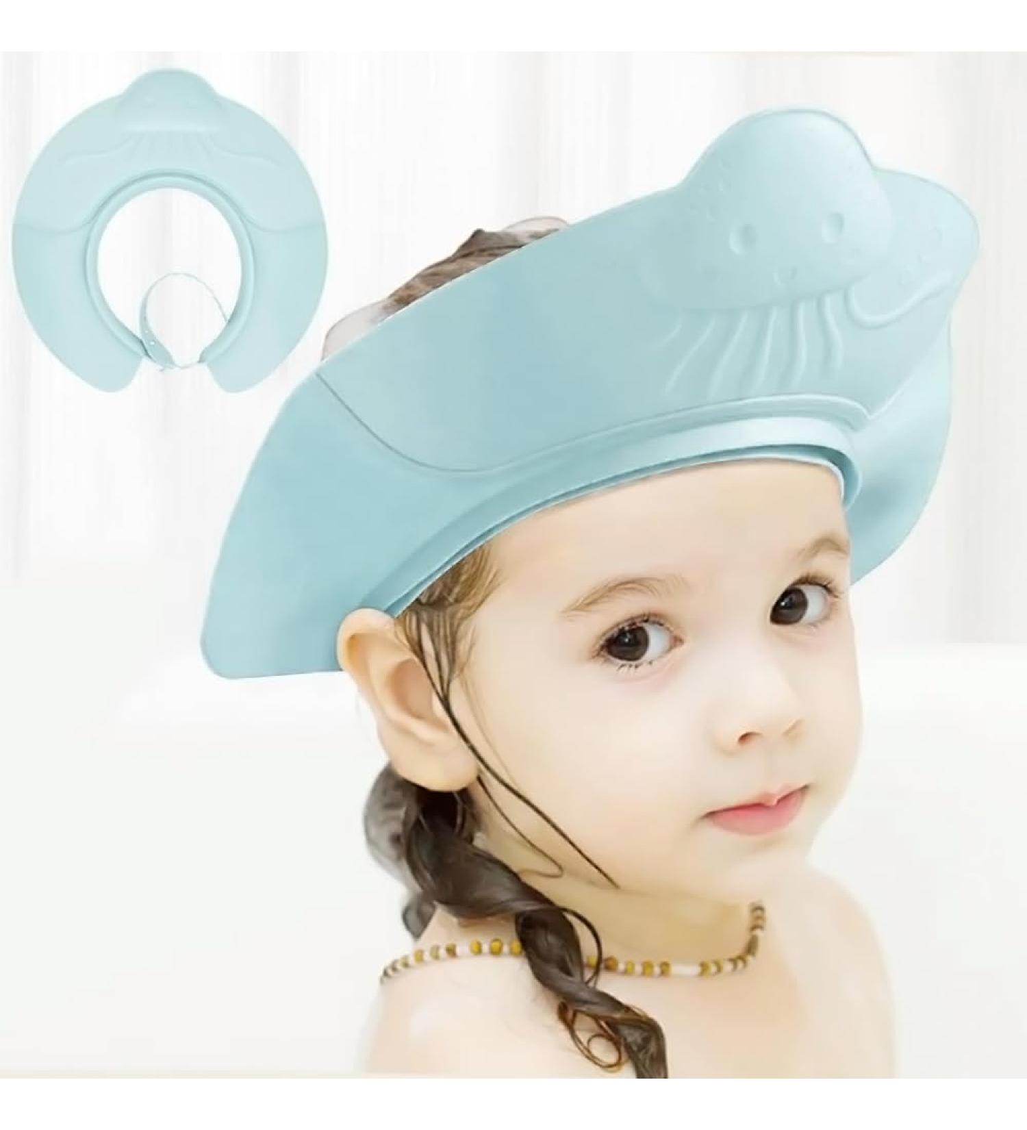 Adjustable Silicone Baby Shower Cap for Infants to Kids (6mo-12yrs) - Haze Blue Jellyfish Design - Buy Online on GoSupps.com
