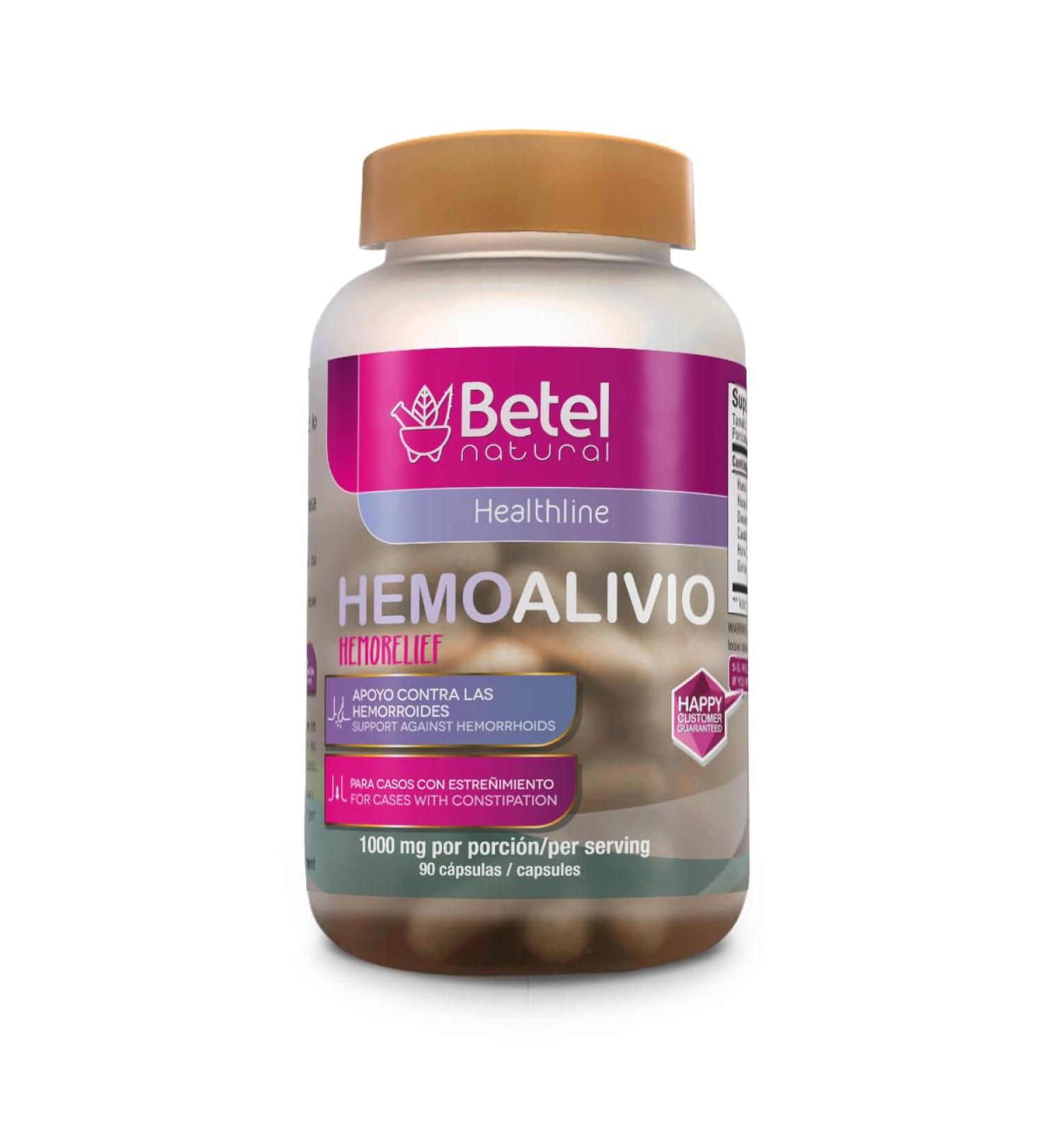Betel Natural Premium HemoAlivio Rosita - Hemorrhoid and Constipation Support - 1000 mg - 90 Capsules
