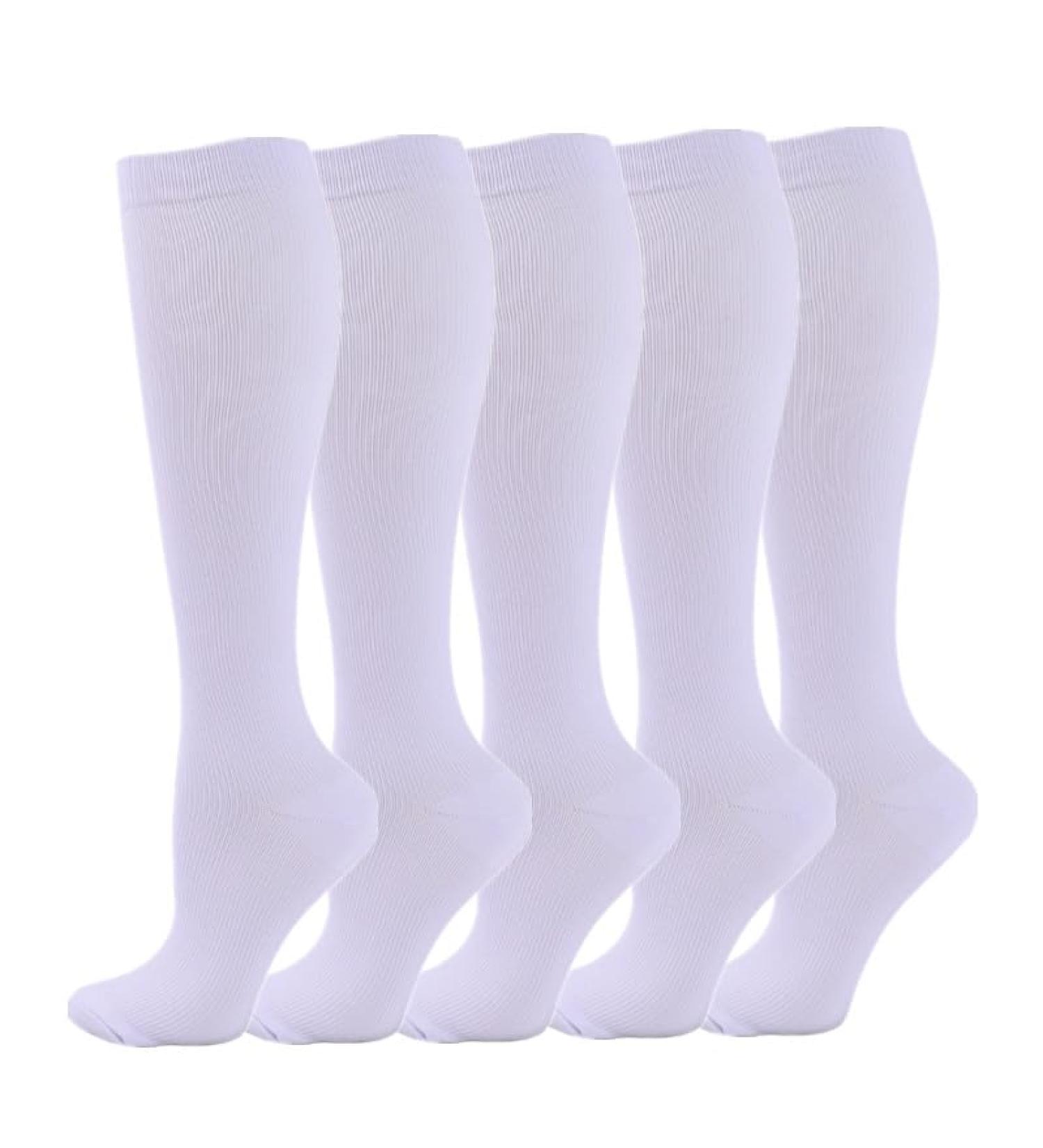 Zmerch Compression Knee Socks for Men & Women - 5 Pairs | Ideal for Running Sports Edema & Varicose Veins | Size S-M White - Buy Online on GoSupps.com