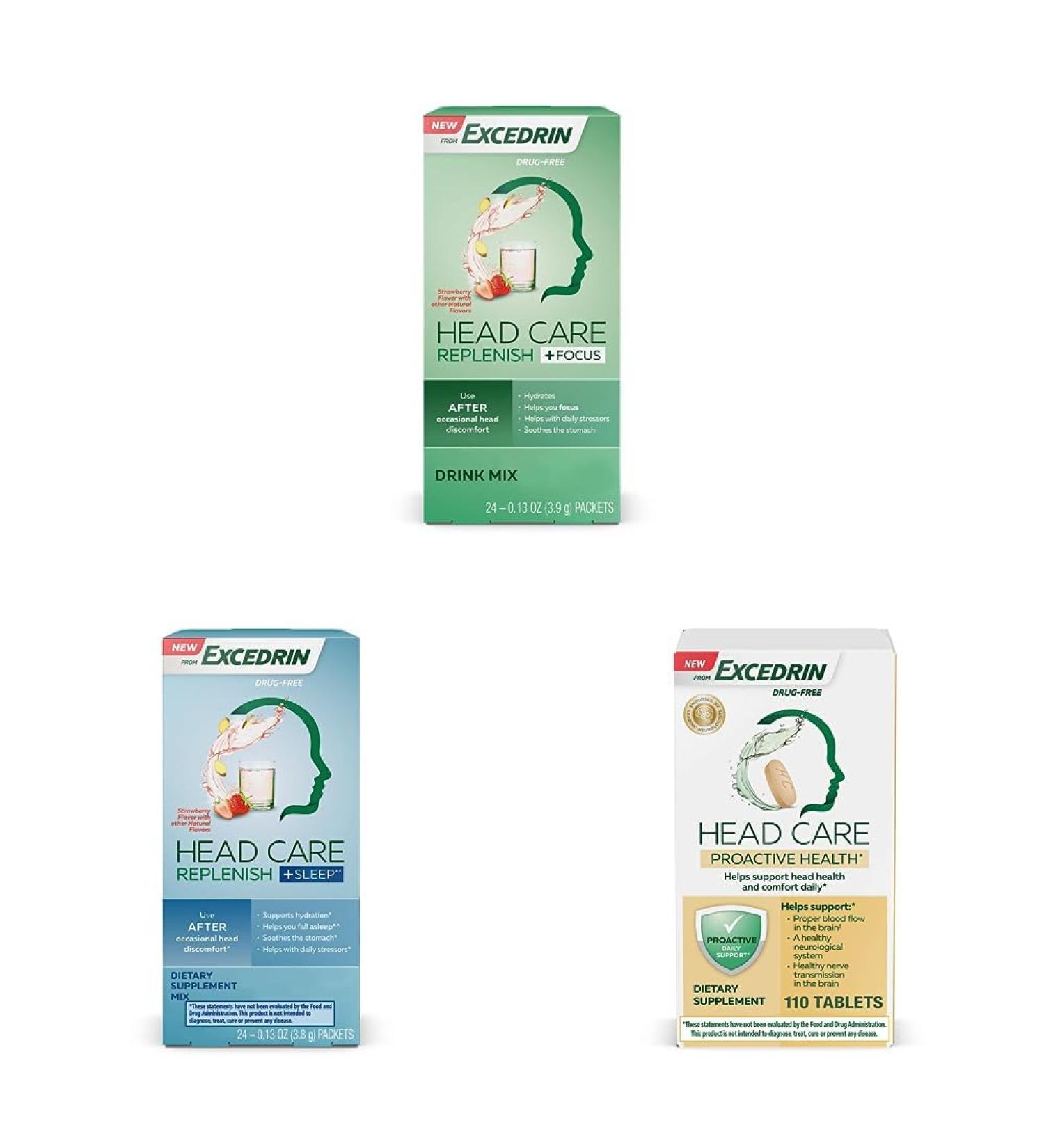 Excedrin Head Care Replenish Plus Focus & Sleep Drink Mix - 24 Packets + Magnesium Riboflavin Vitamin B6 - 110 Count - Buy Online on GoSupps.com