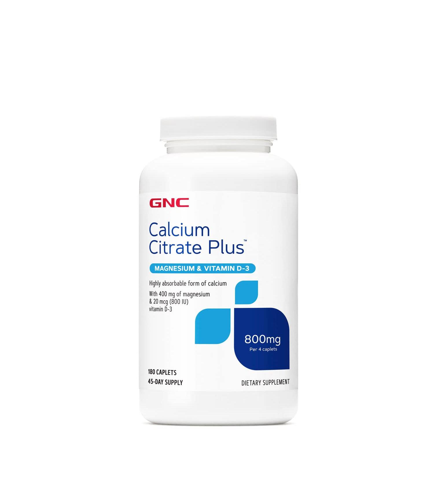 GNC Calcium Citrate Plus Magnesium & Vitamin D-3 800mg Caplets - 180 Count - Buy Online on GoSupps.com