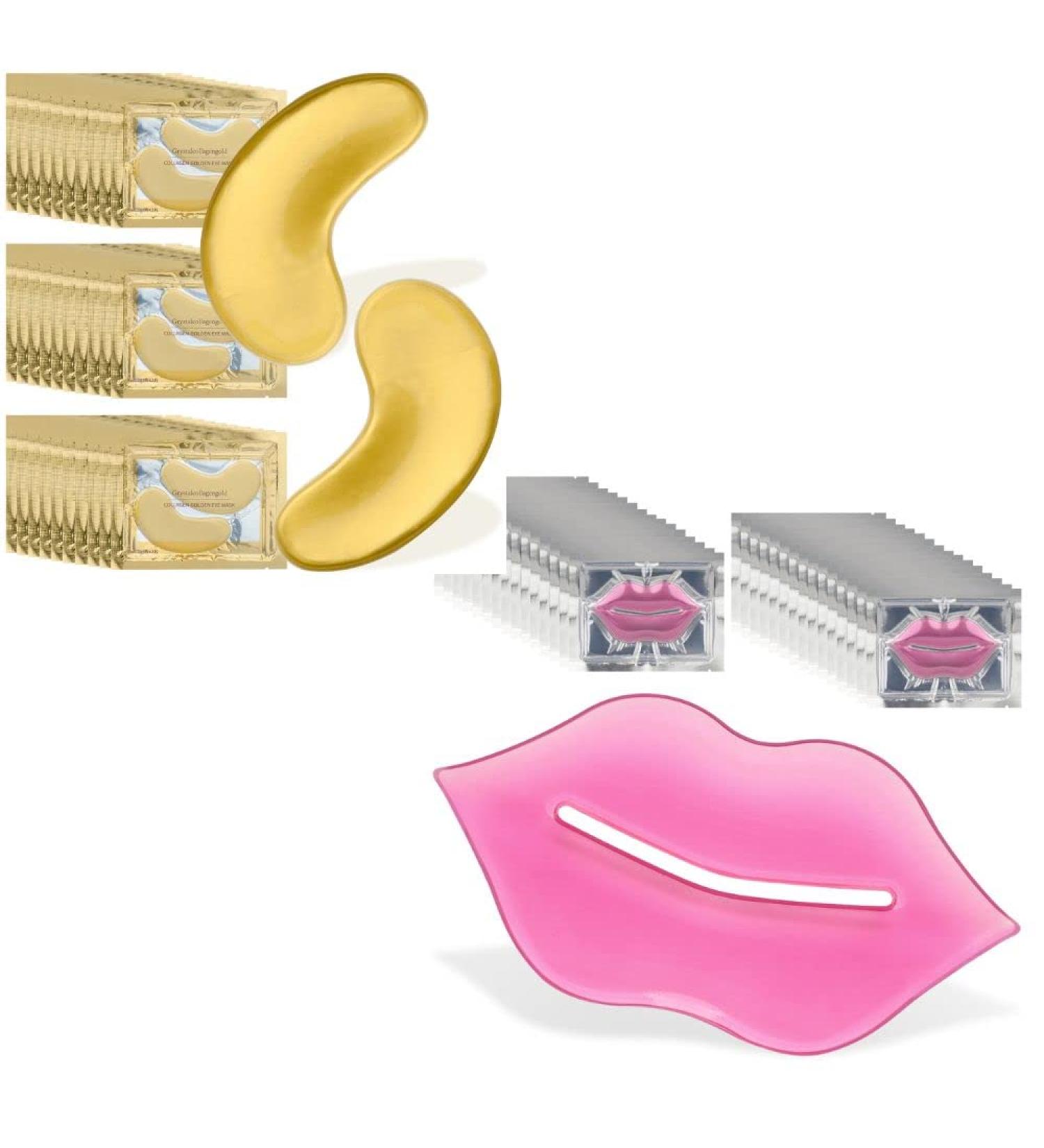Nielies 30 Pairs 24K Collagen Eye Pad + 30 Pairs Collagen Lip Mask - Hydrating and Anti-Aging Set for Dark Circles and Puffiness - Gold - Buy Online on GoSupps.com