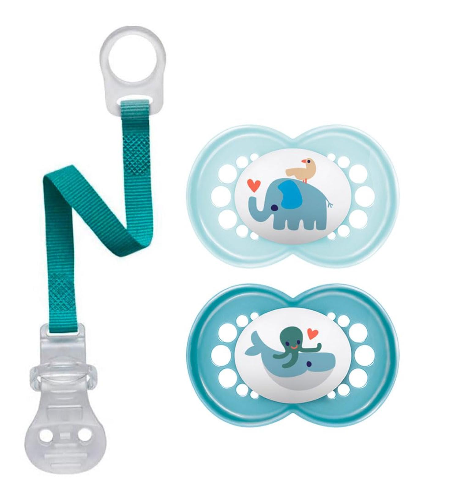 MAM Skin Soft Silicone Pacifier Set (6-16 Mo) - 2 Pack with Sterilization Box & NIP Strap | Shop Internationally - Buy Online on GoSupps.com
