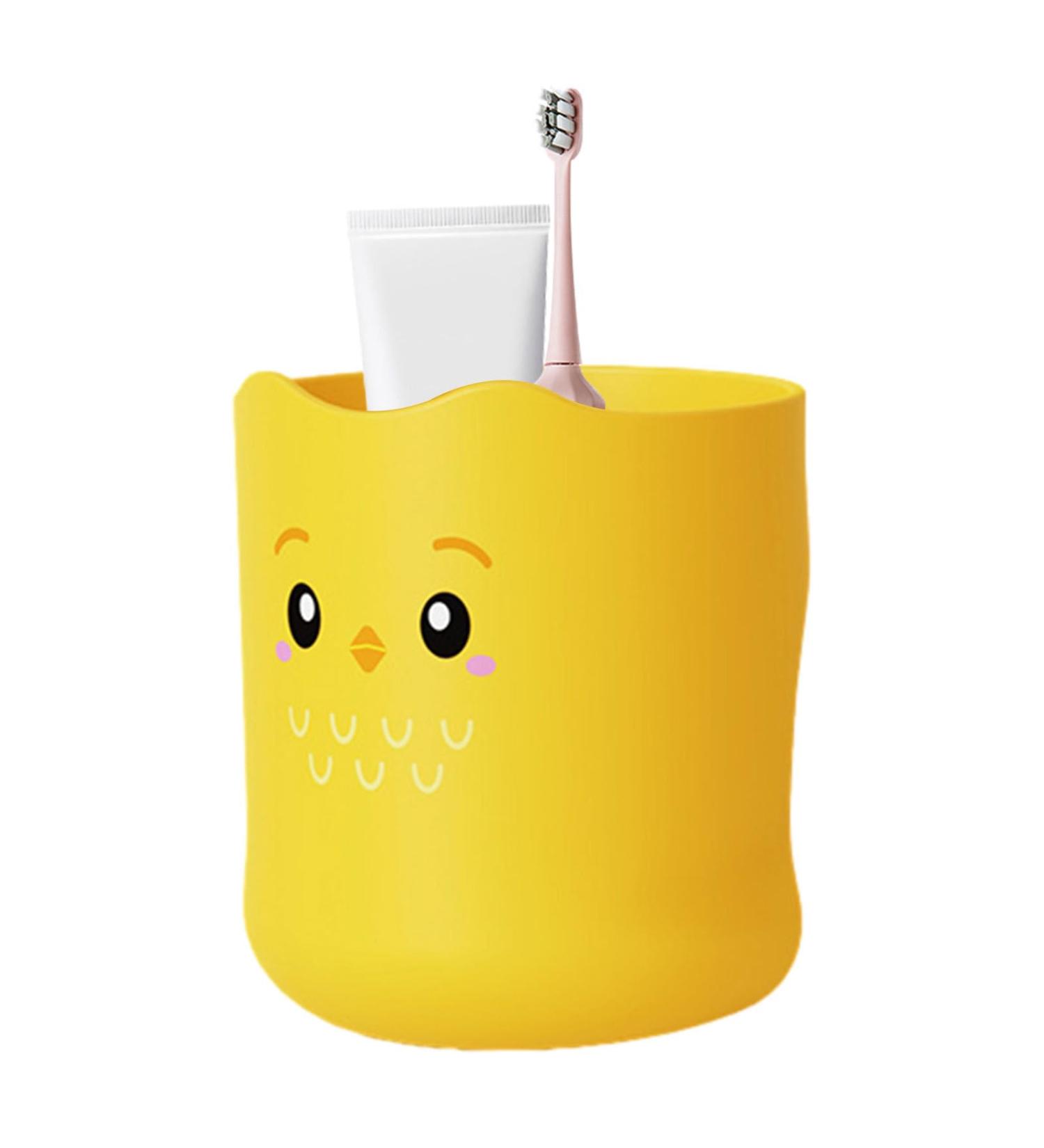 Kids Toothbrush Cup with Handle 300ml Bathroom Toothbrush Cup Kids Cartoon Cute Toothbrush Cup with Grip Colorful Kids' Toothbrush Cup Adorable Bathroom Accessories for Kids Boys Girls Little yellow chicken - Buy Online on GoSupps.com